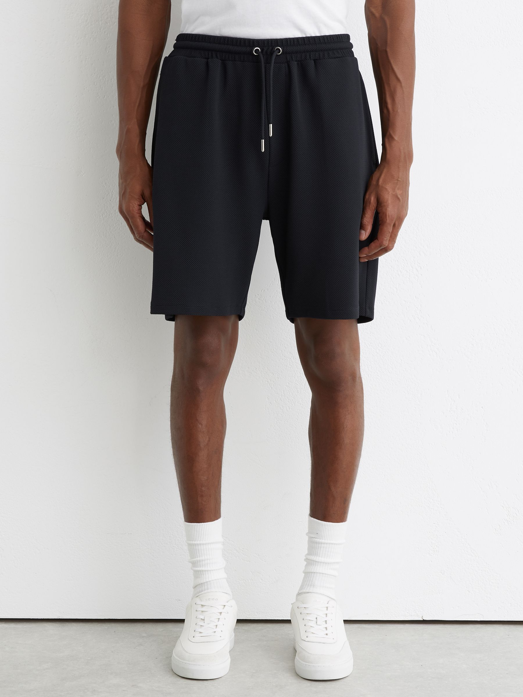 Textured Drawstring Shorts in Navy - image 5