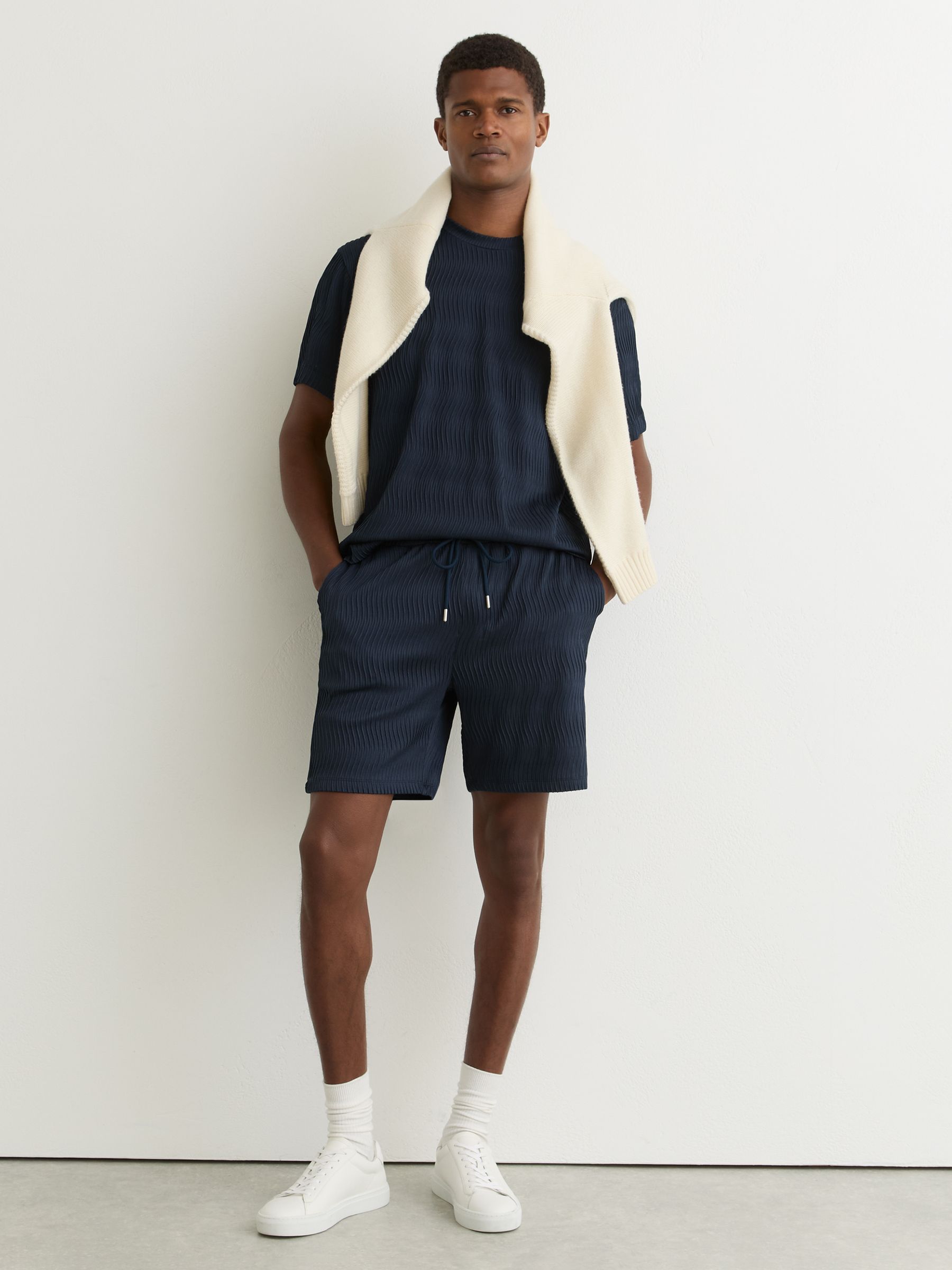 Textured-Wave Drawstring Shorts in Airforce Blue - image 2