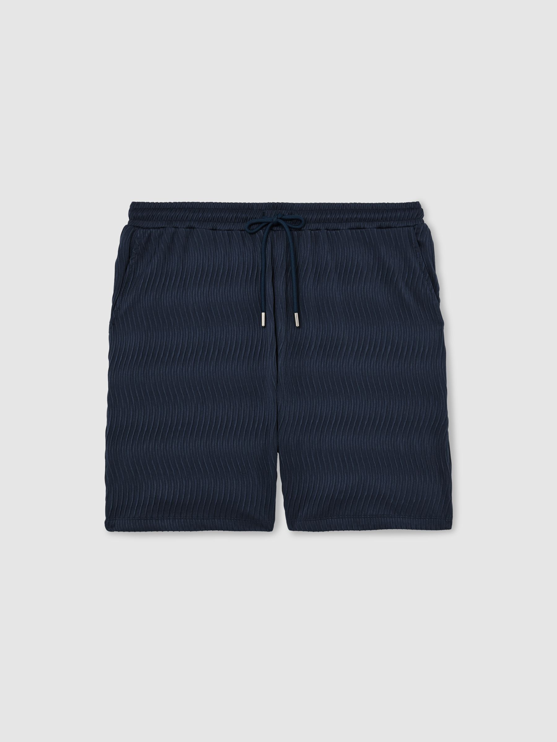 Textured-Wave Drawstring Shorts in Airforce Blue - Image 2 of 7