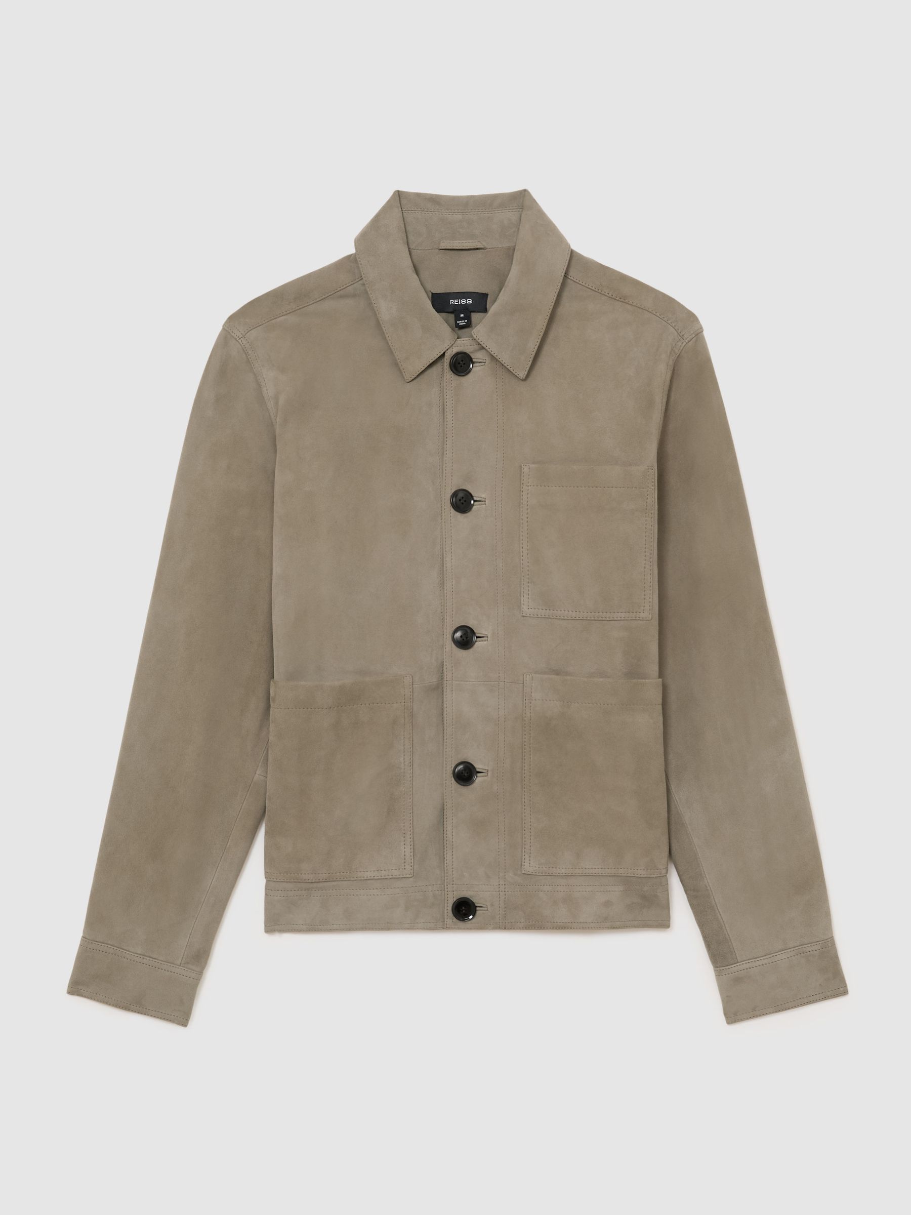 Suede Patch-Pocket Worker Jacket in Soft Sage Green - image 1