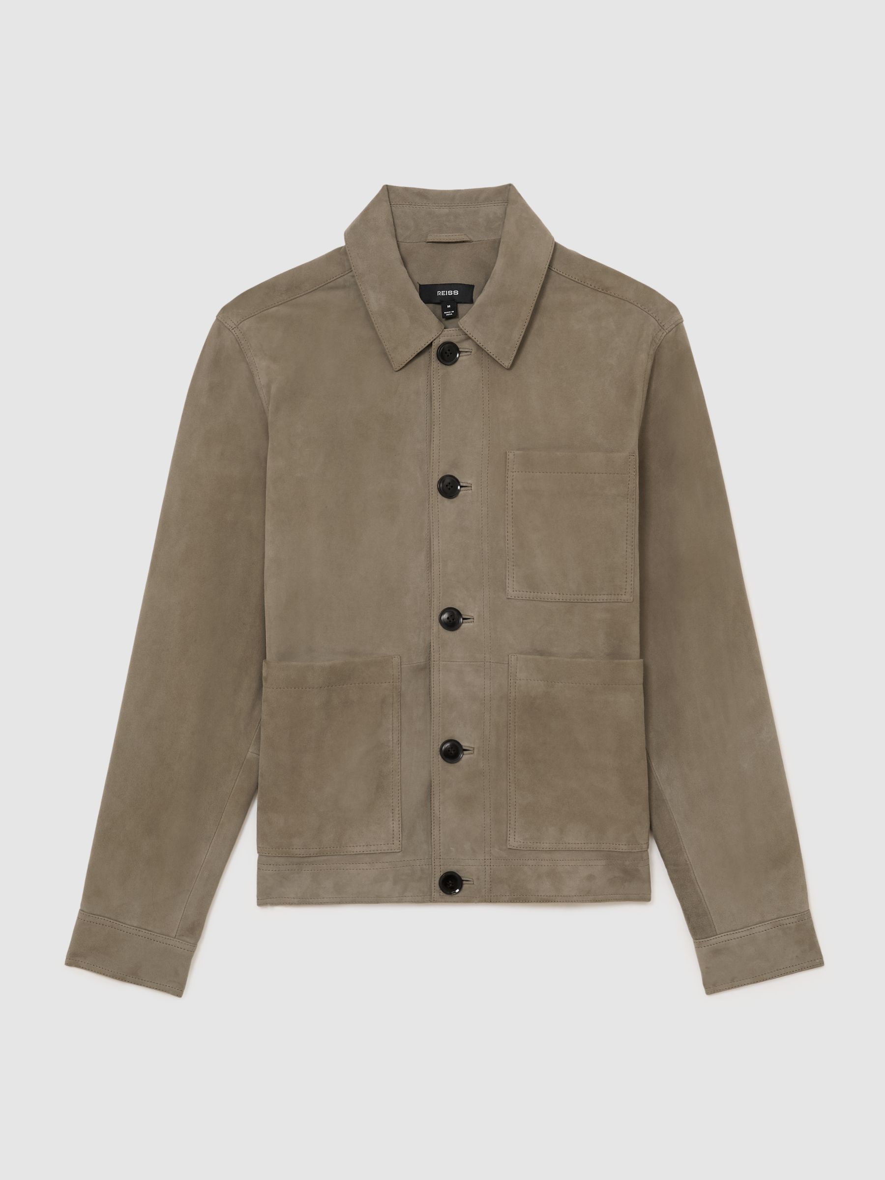 Suede Patch-Pocket Worker Jacket in Soft Sage Green - Image 2 of 7