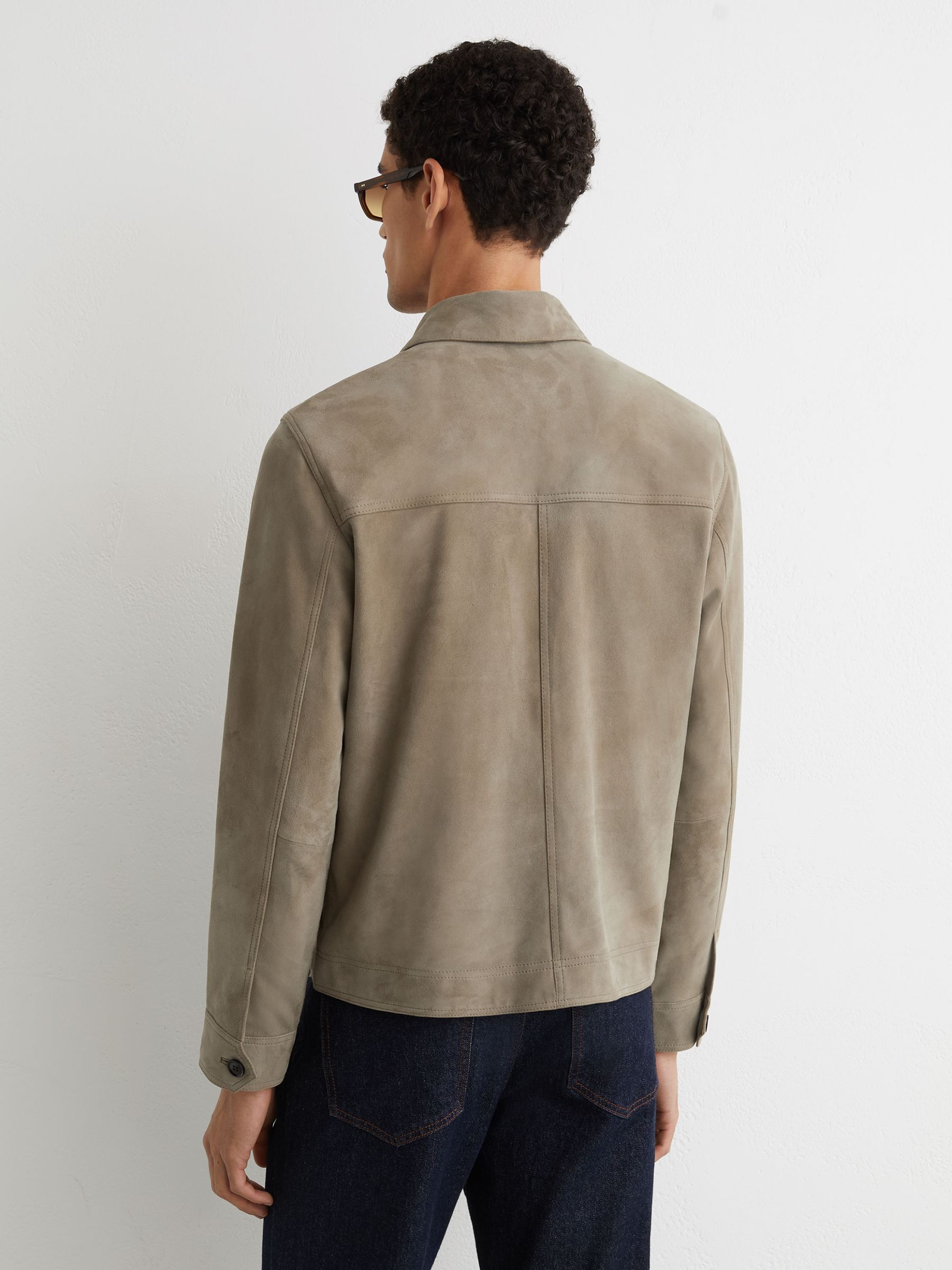 Suede Patch-Pocket Worker Jacket in Soft Sage Green - image 5