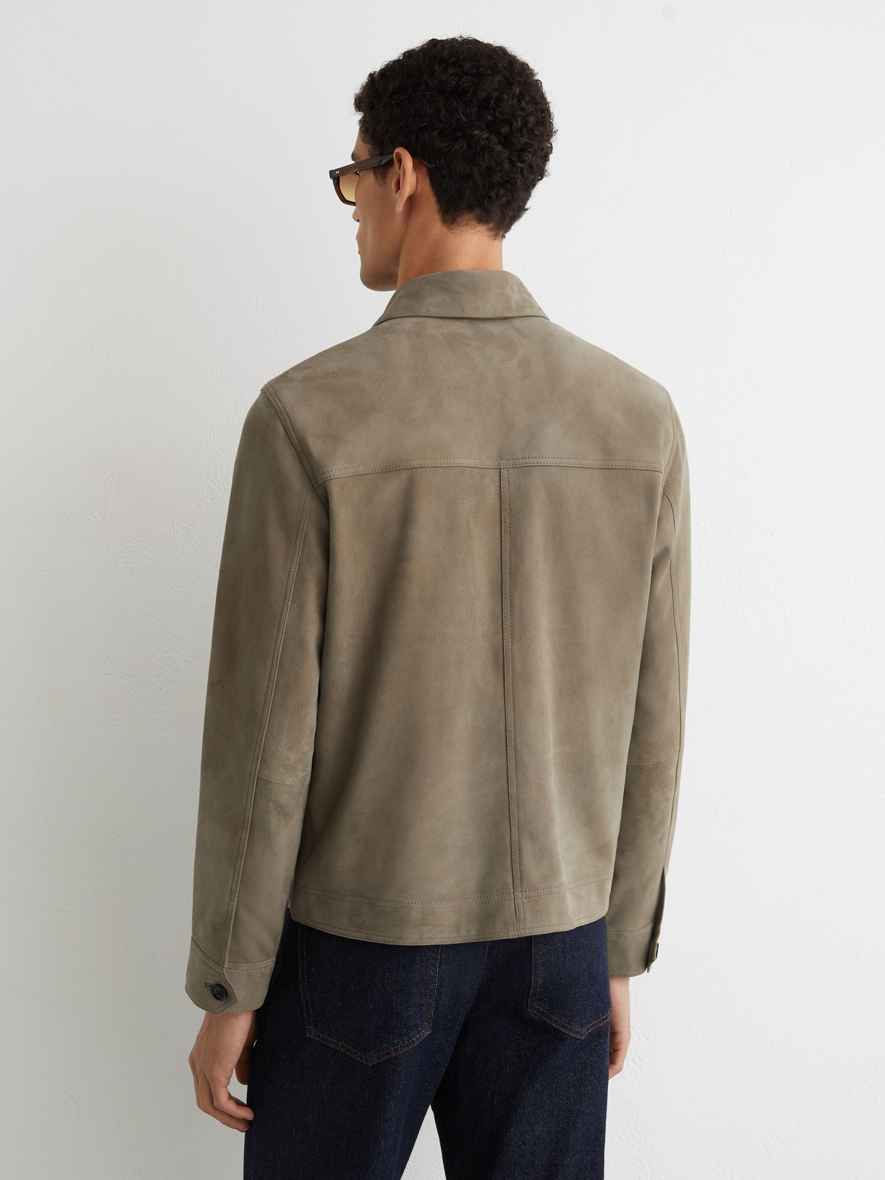 Suede Patch-Pocket Worker Jacket in Soft Sage Green - Image 5 of 7