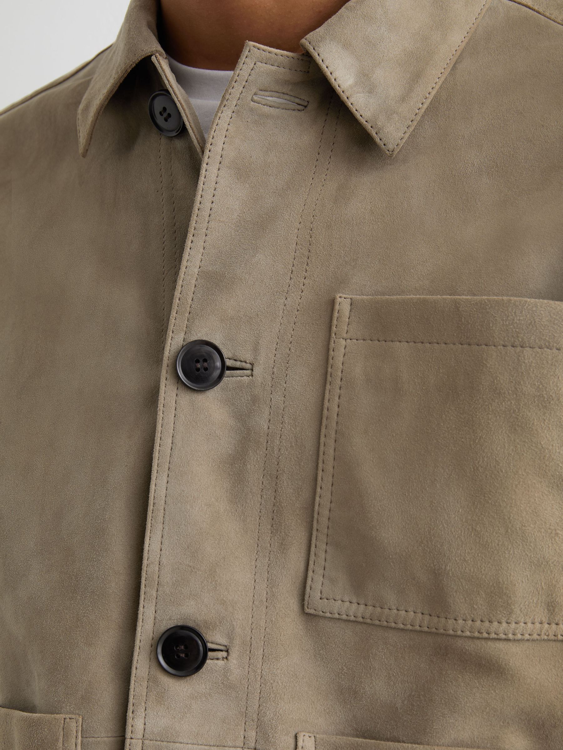 Suede Patch-Pocket Worker Jacket in Soft Sage Green - image 3
