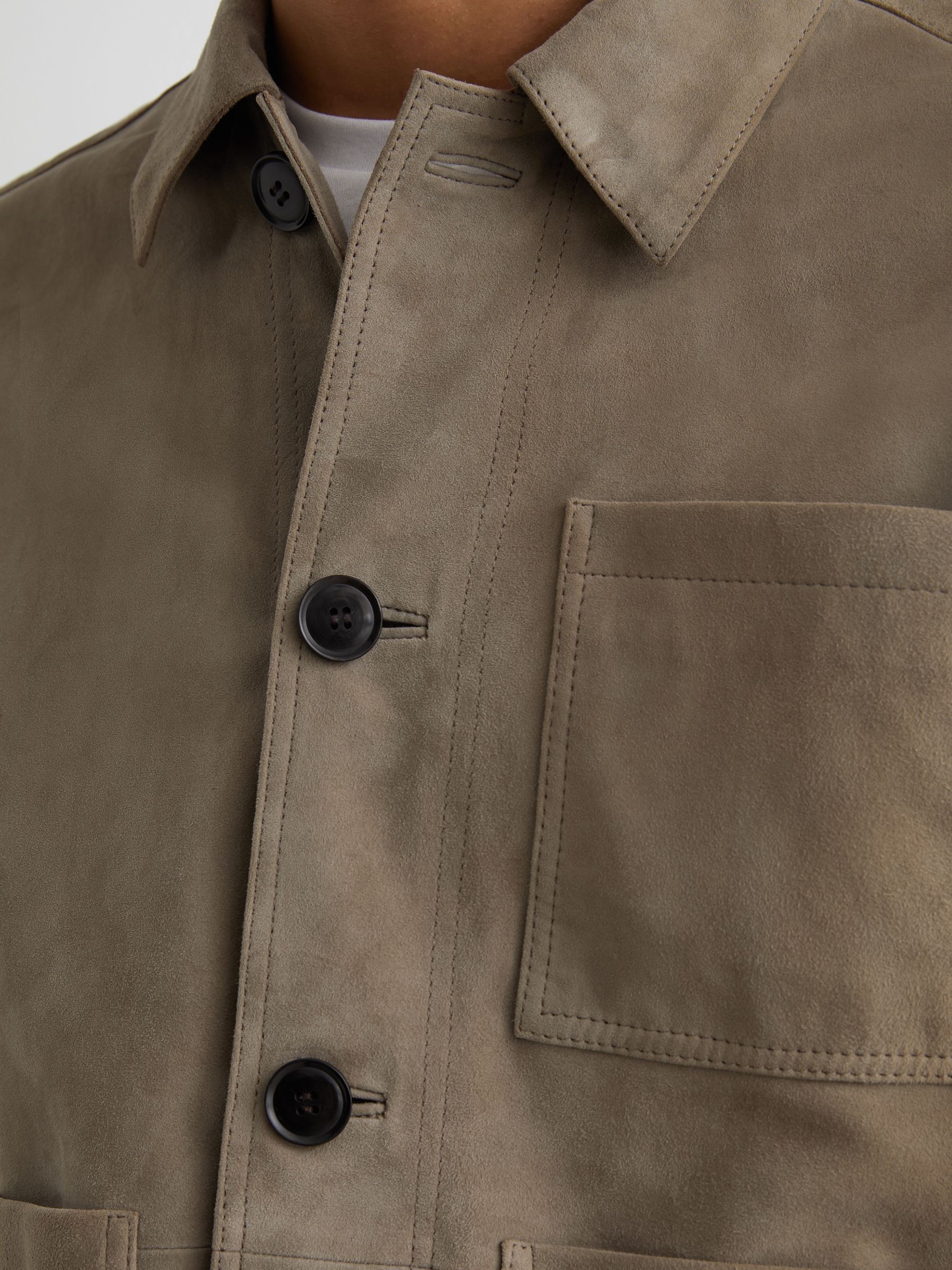 Suede Patch-Pocket Worker Jacket in Soft Sage Green - Image 6 of 7