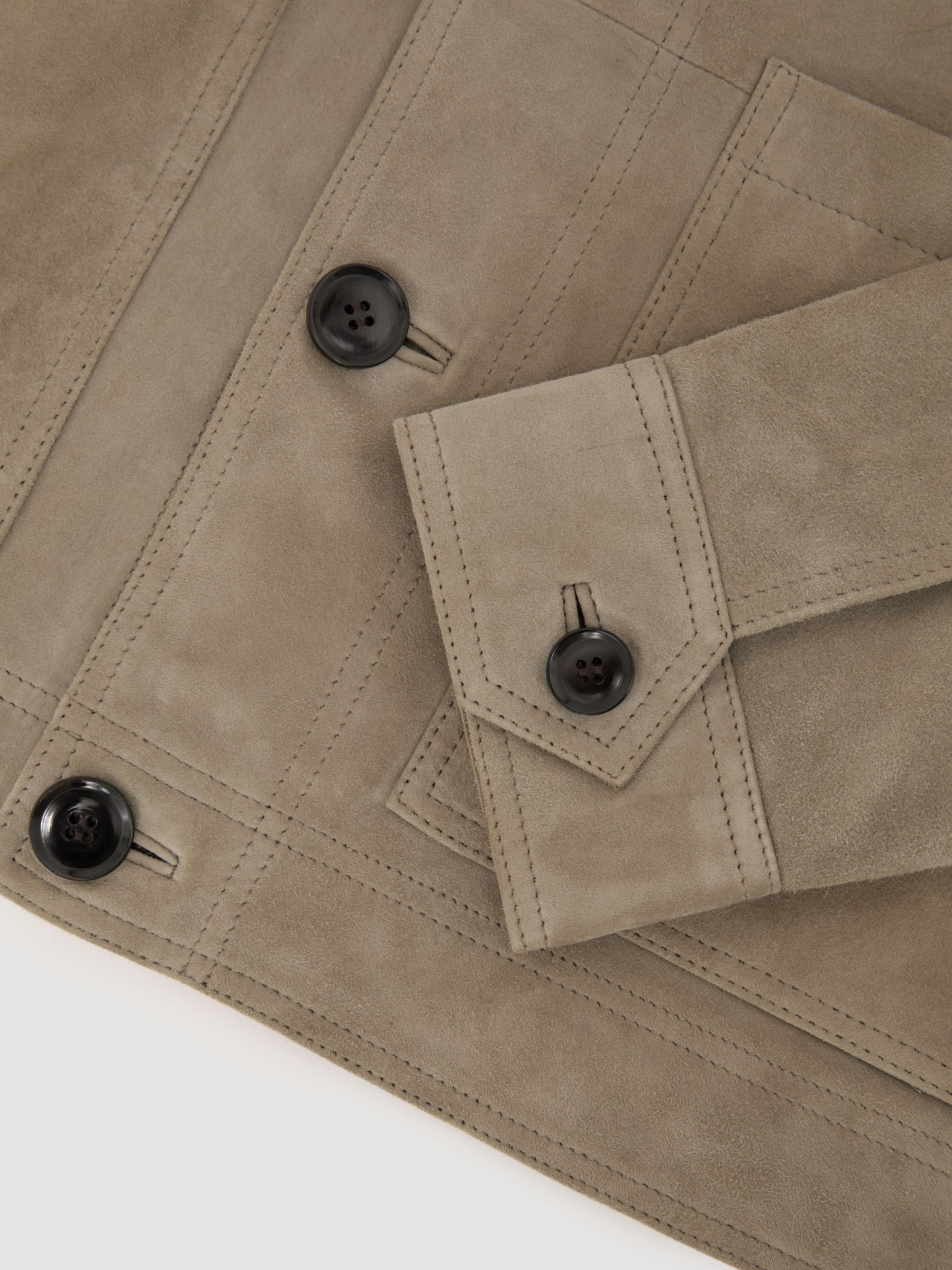 Suede Patch-Pocket Worker Jacket in Soft Sage Green - image 4