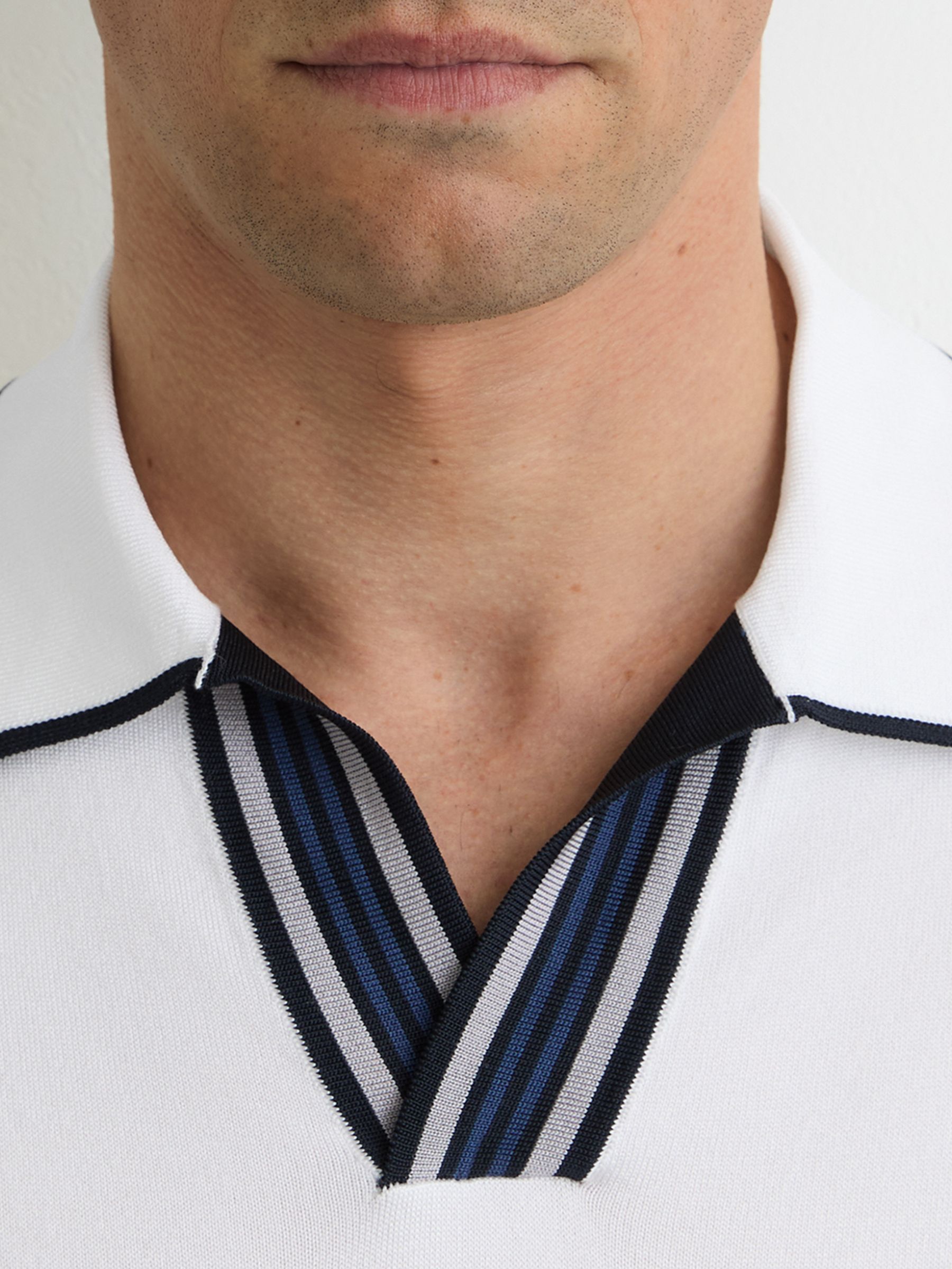 Tipped Open-Collar Knitted Polo Shirt in White - image 5