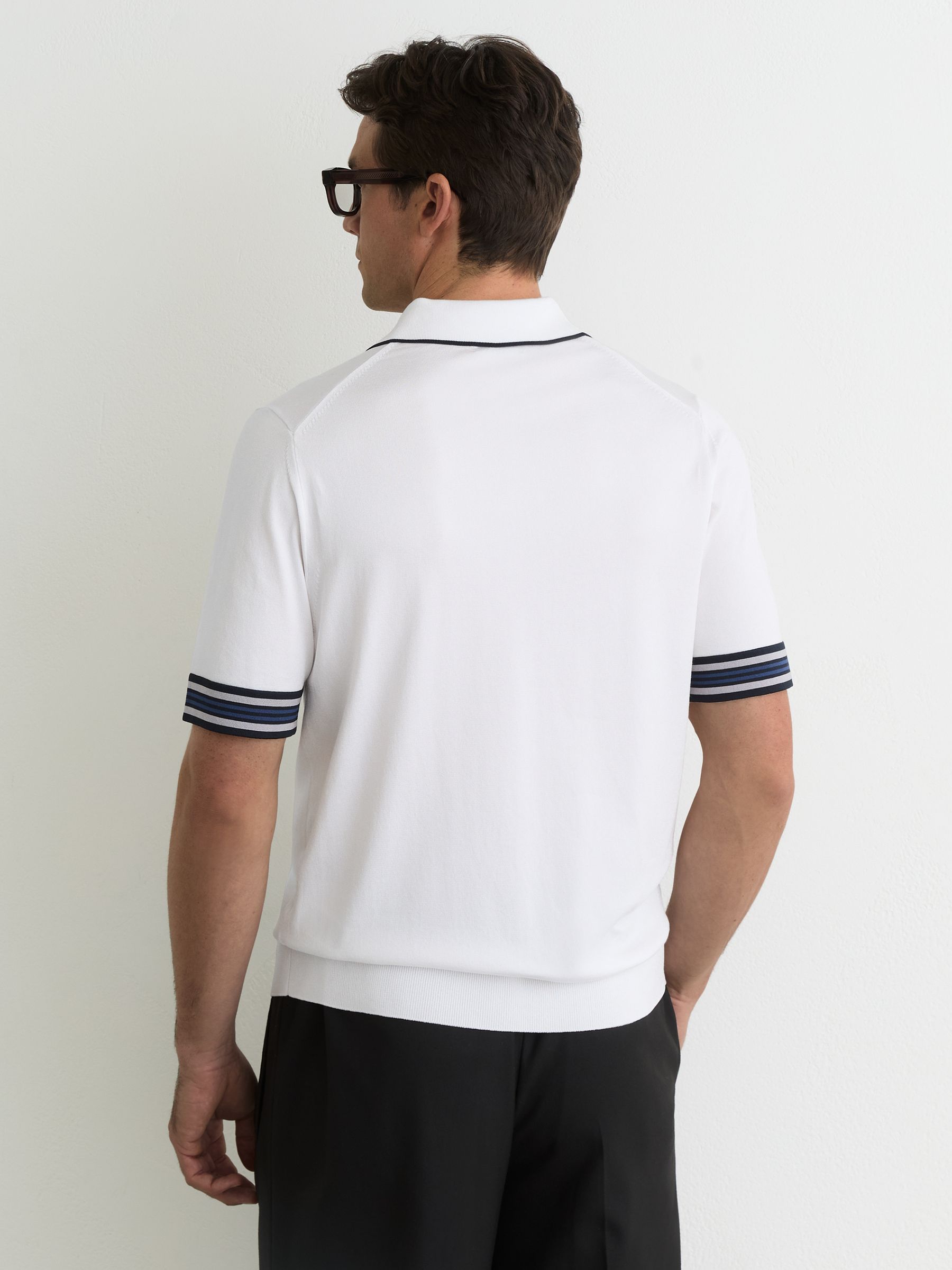 Tipped Open-Collar Knitted Polo Shirt in White - image 4