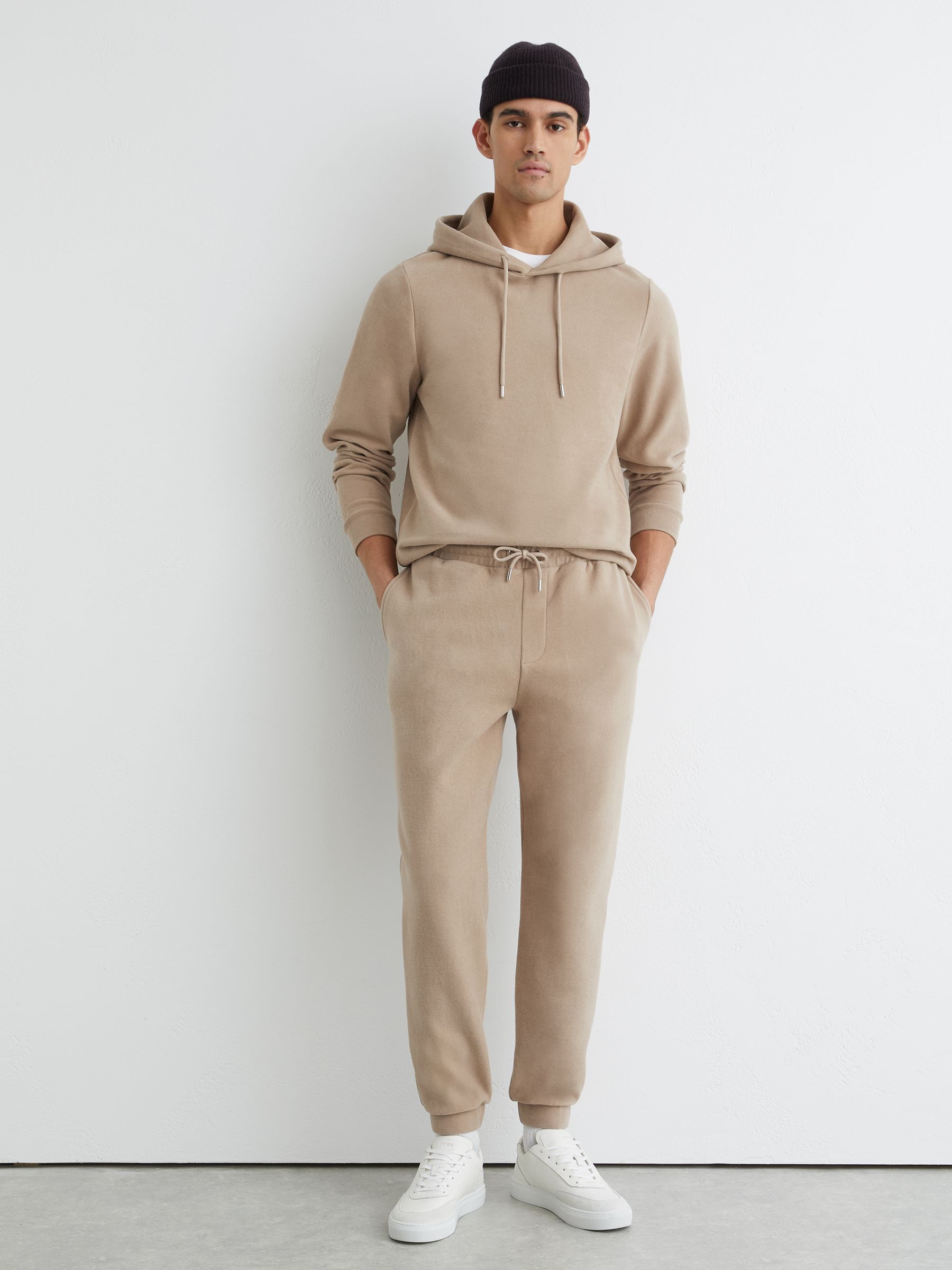 Cotton-Blend Brushed Ribbed Hoodie in Camel Brown - Image 3 of 6