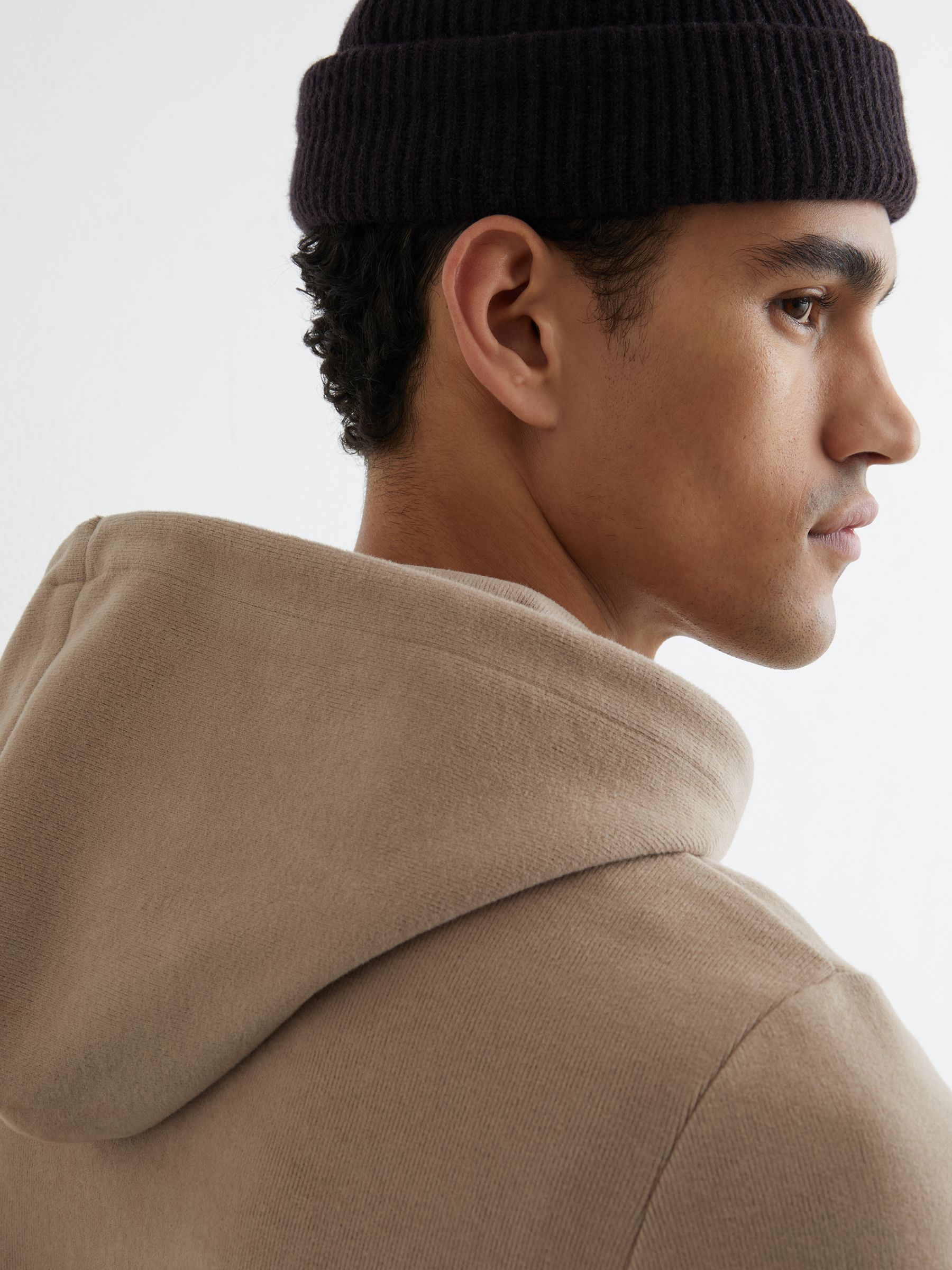 Cotton-Blend Brushed Ribbed Hoodie in Camel Brown - Image 4 of 6