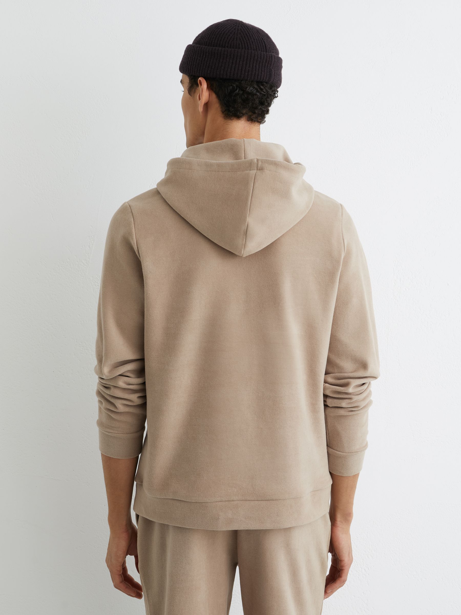 Cotton-Blend Brushed Ribbed Hoodie in Camel Brown - Image 5 of 6