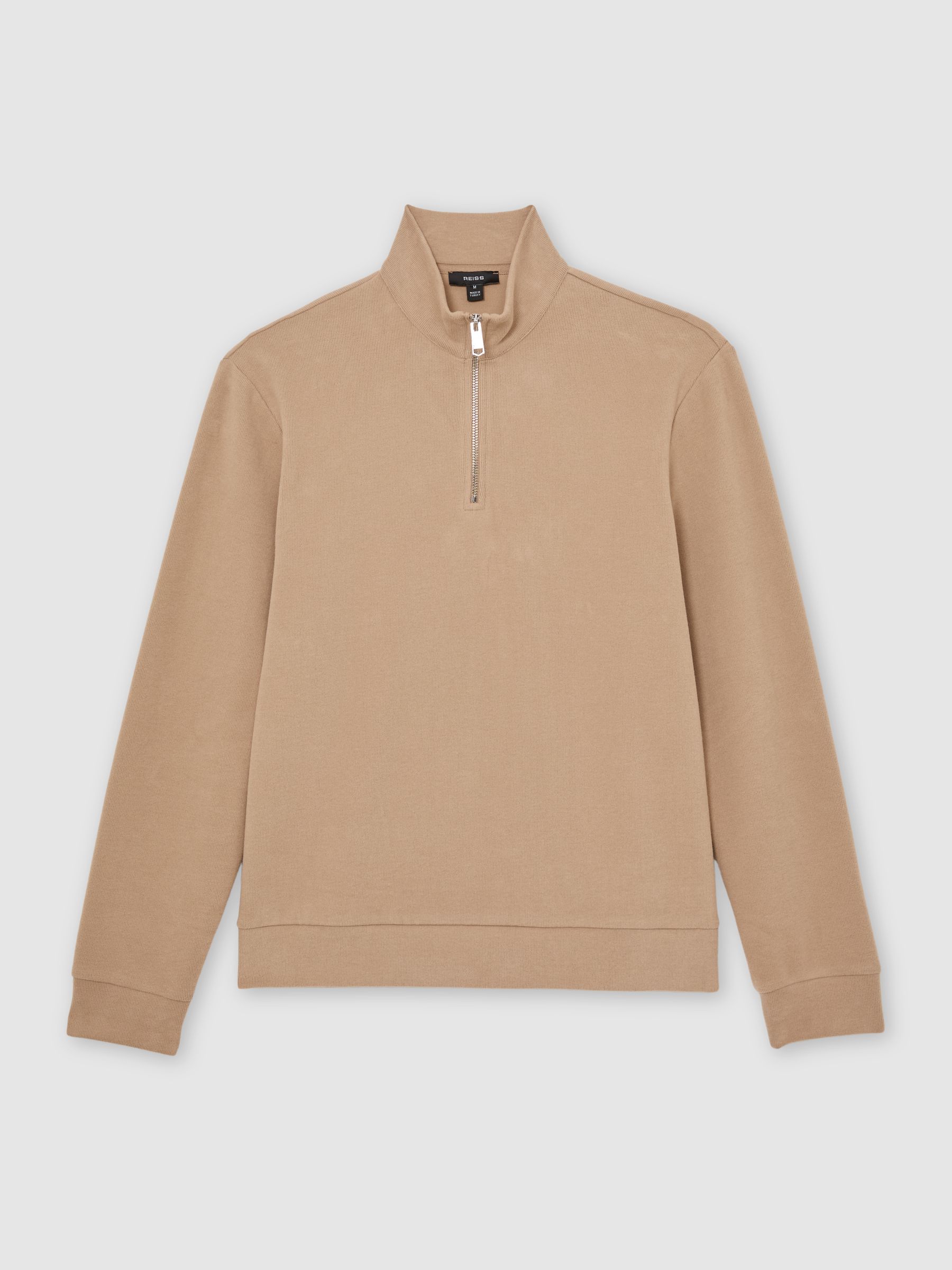 Cotton-Blend Ribbed Half-Zip Jumper in Camel Brown - image 1
