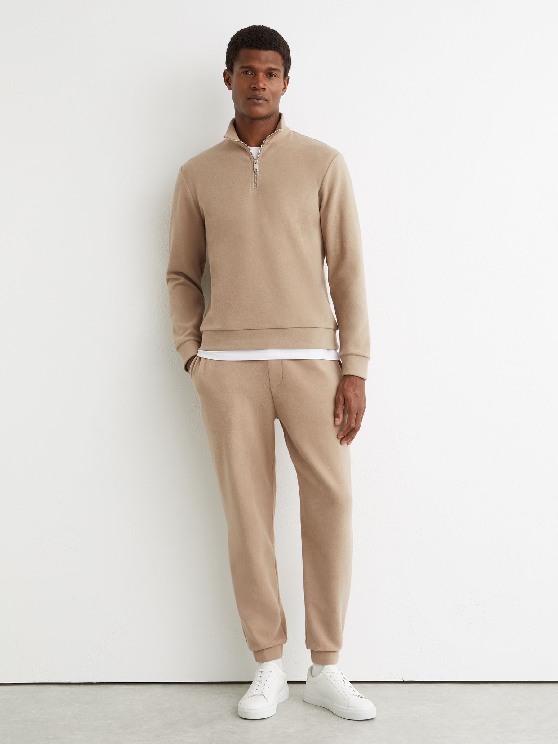 Cotton-Blend Ribbed Half-Zip Jumper in Camel Brown - image 5