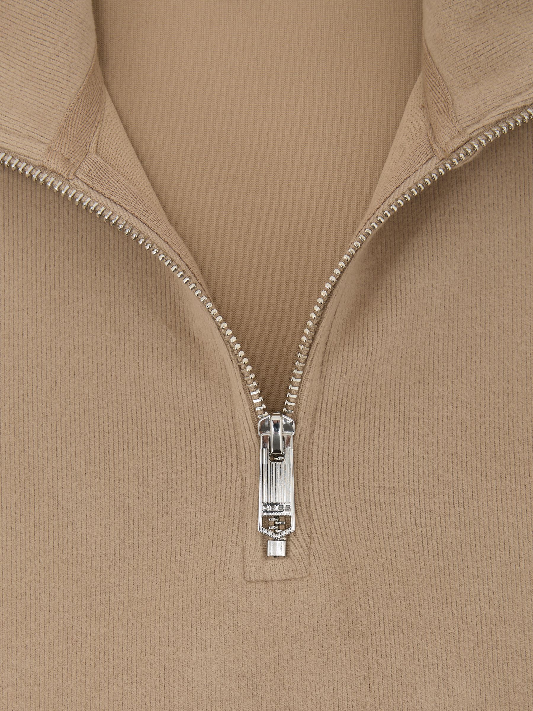 Cotton-Blend Ribbed Half-Zip Jumper in Camel Brown - image 3