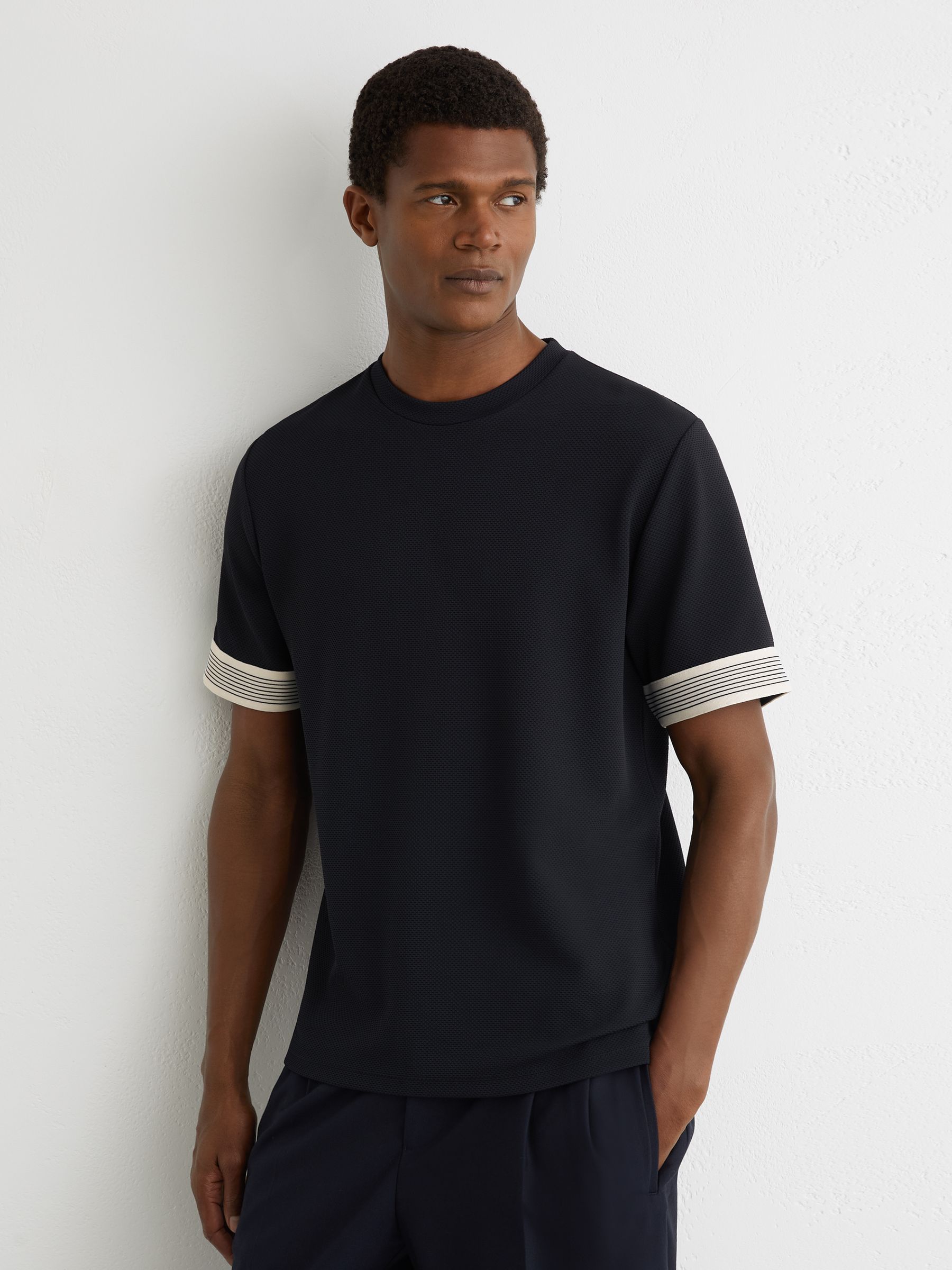 Textured Tape-Cuff Modern-Fit T-Shirt in Navy - image 2