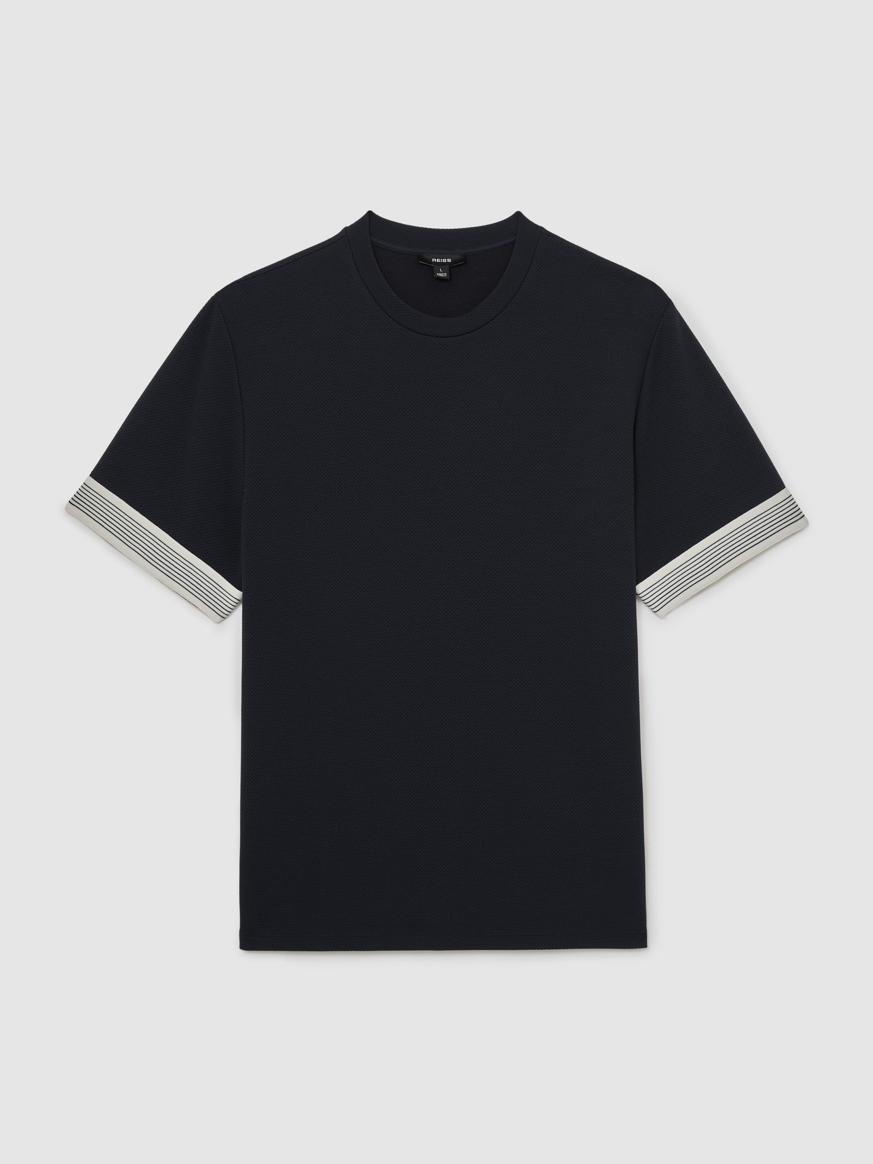 Textured Tape-Cuff Modern-Fit T-Shirt in Navy - image 1