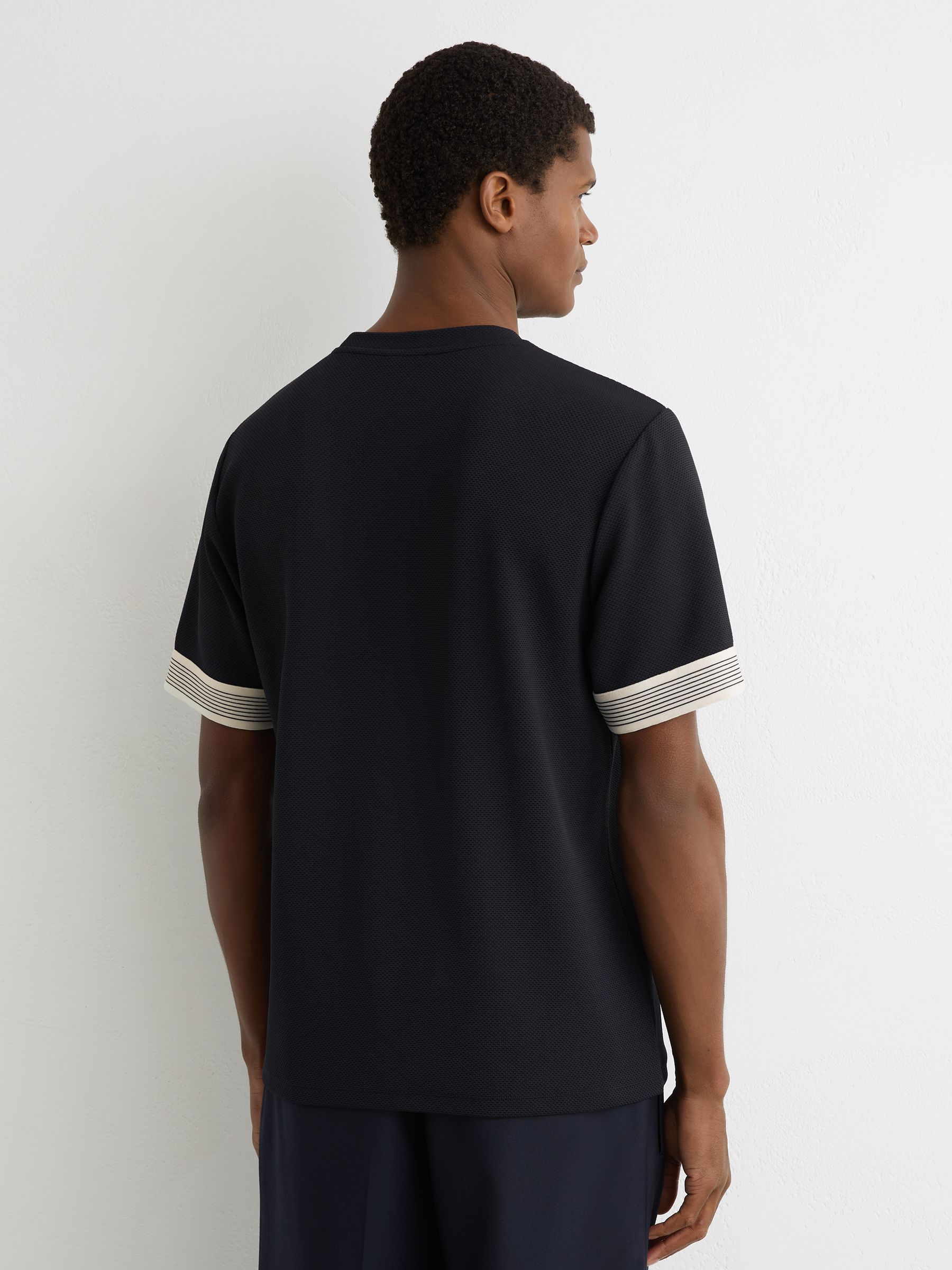 Textured Tape-Cuff T-Shirt in Navy - Image 5 of 6