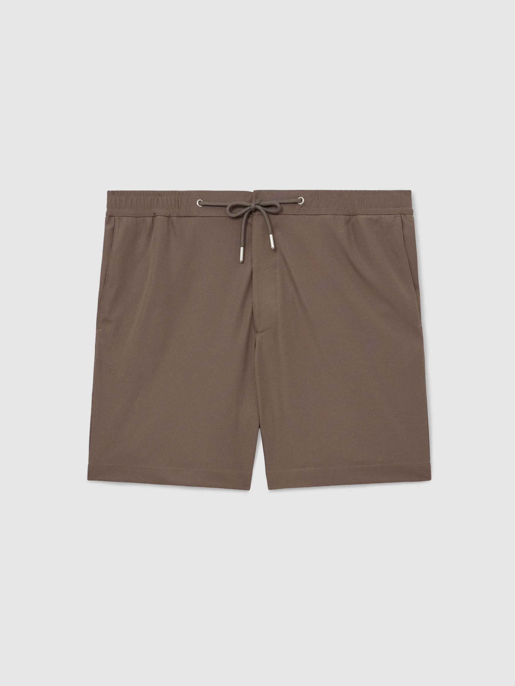 Textured Drawstring Shorts in Mocha Brown - Image 2 of 6