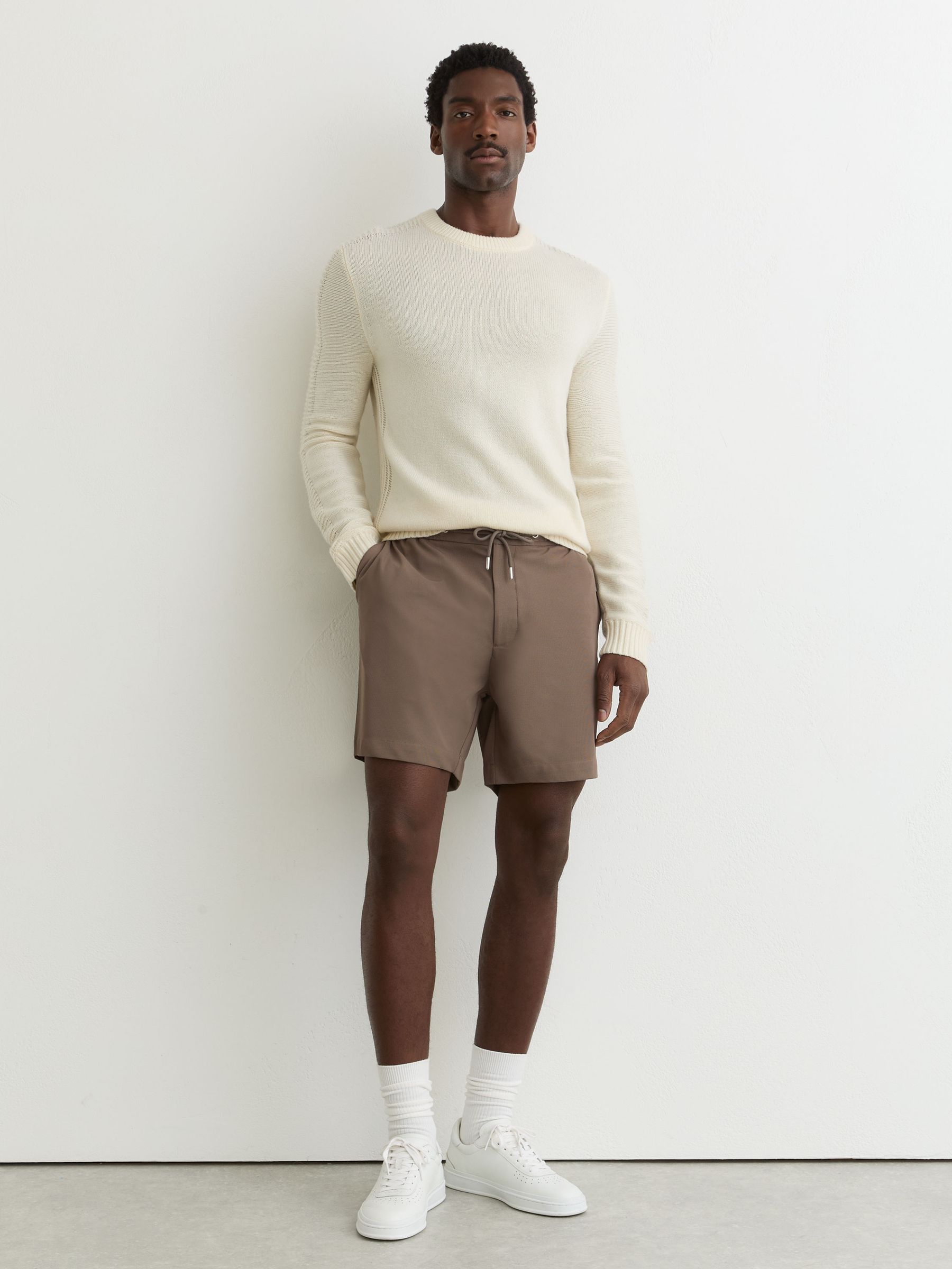Textured Drawstring Shorts in Mocha Brown - Image 3 of 6
