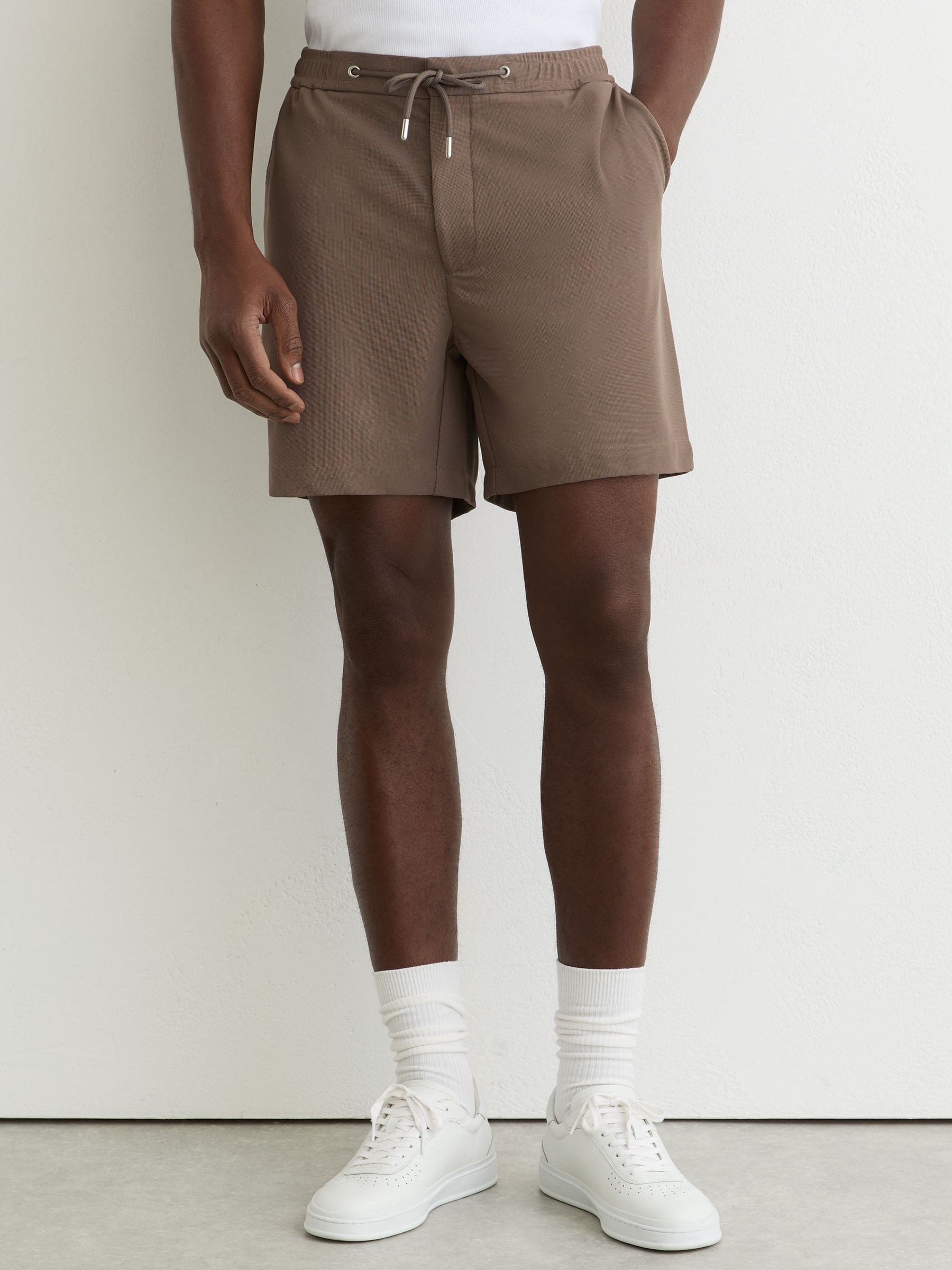 Textured Drawstring Shorts in Mocha Brown - Image 4 of 6