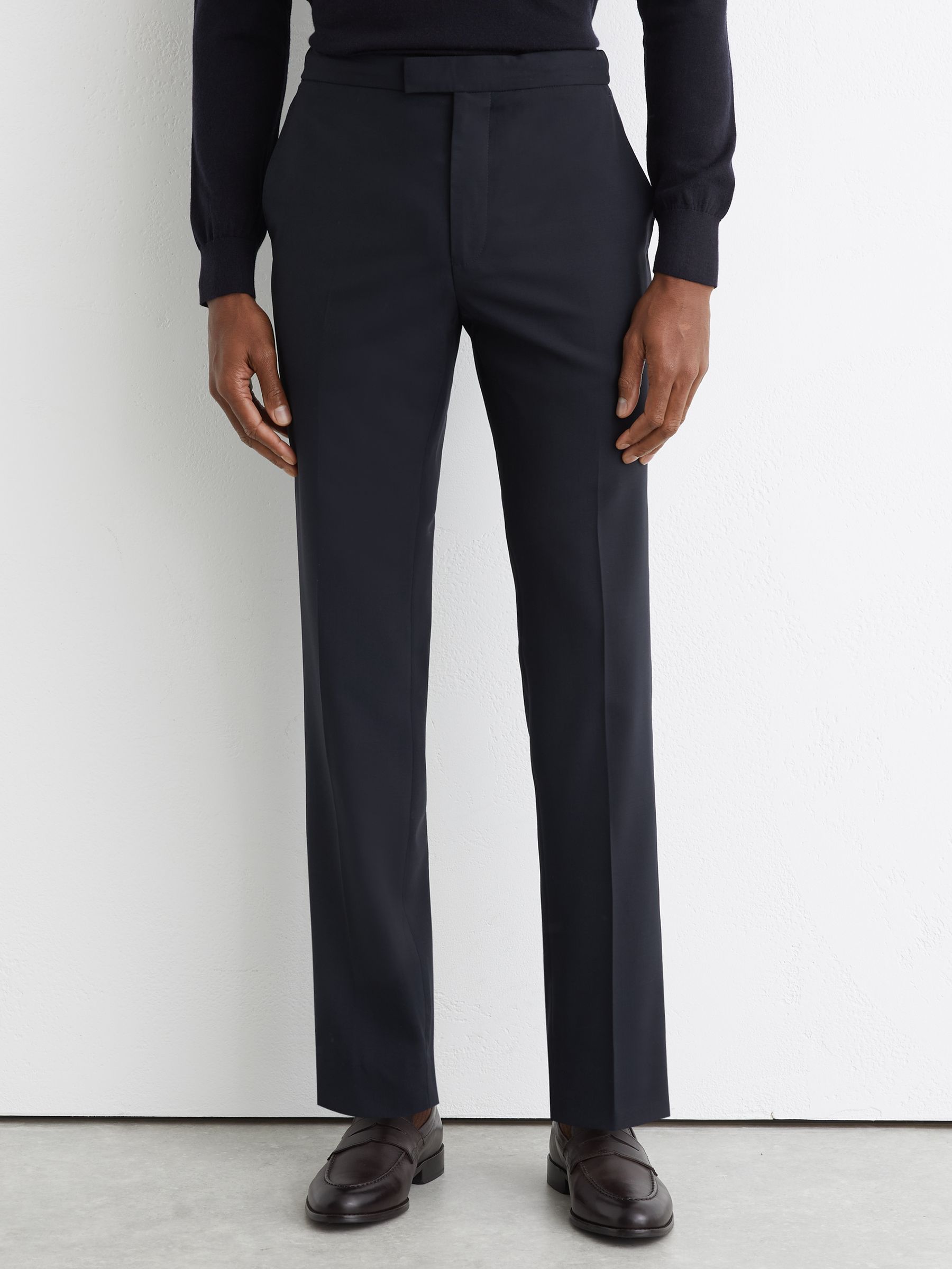 Tailored Fit Wool Travel Suit Trousers in Navy - image 3