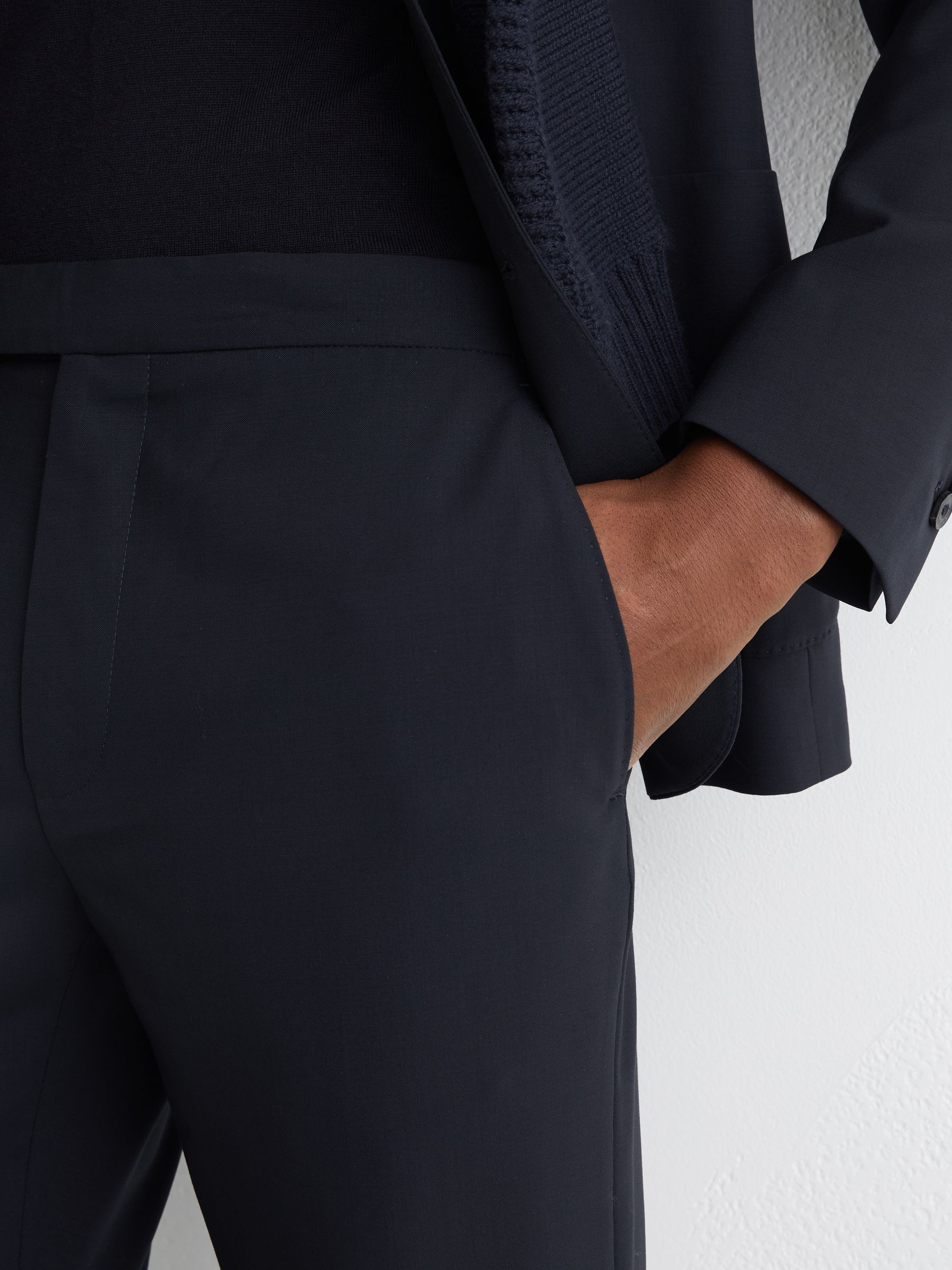 Tailored Fit Wool Travel Suit Trousers in Navy - image 4