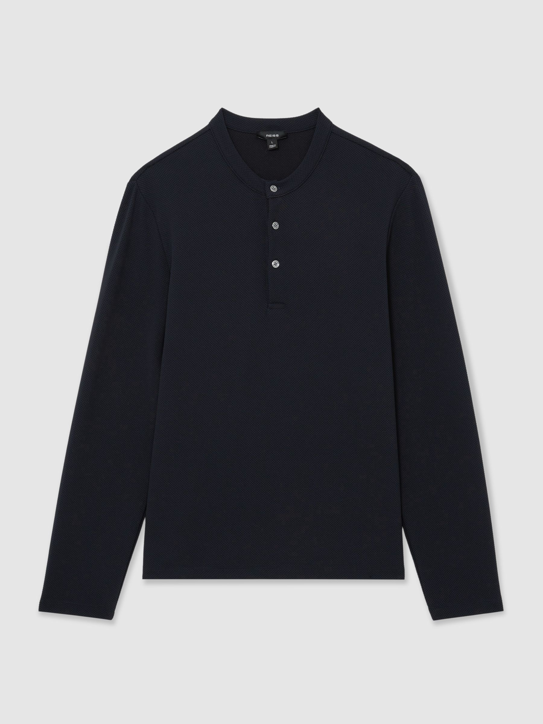 Textured Long-Sleeve Henley Shirt in Navy