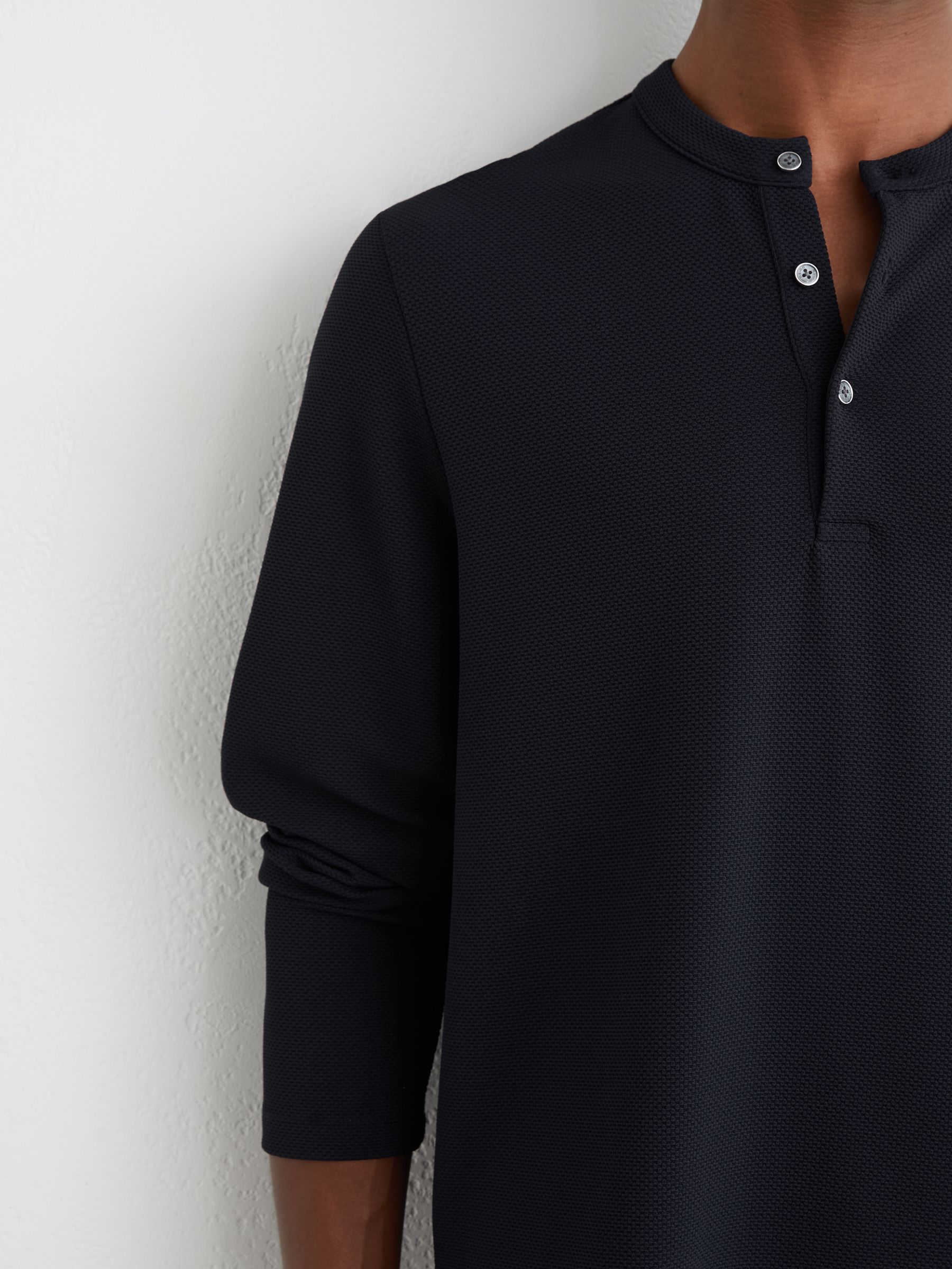 Textured Long-Sleeve Henley Shirt in Navy - image 5