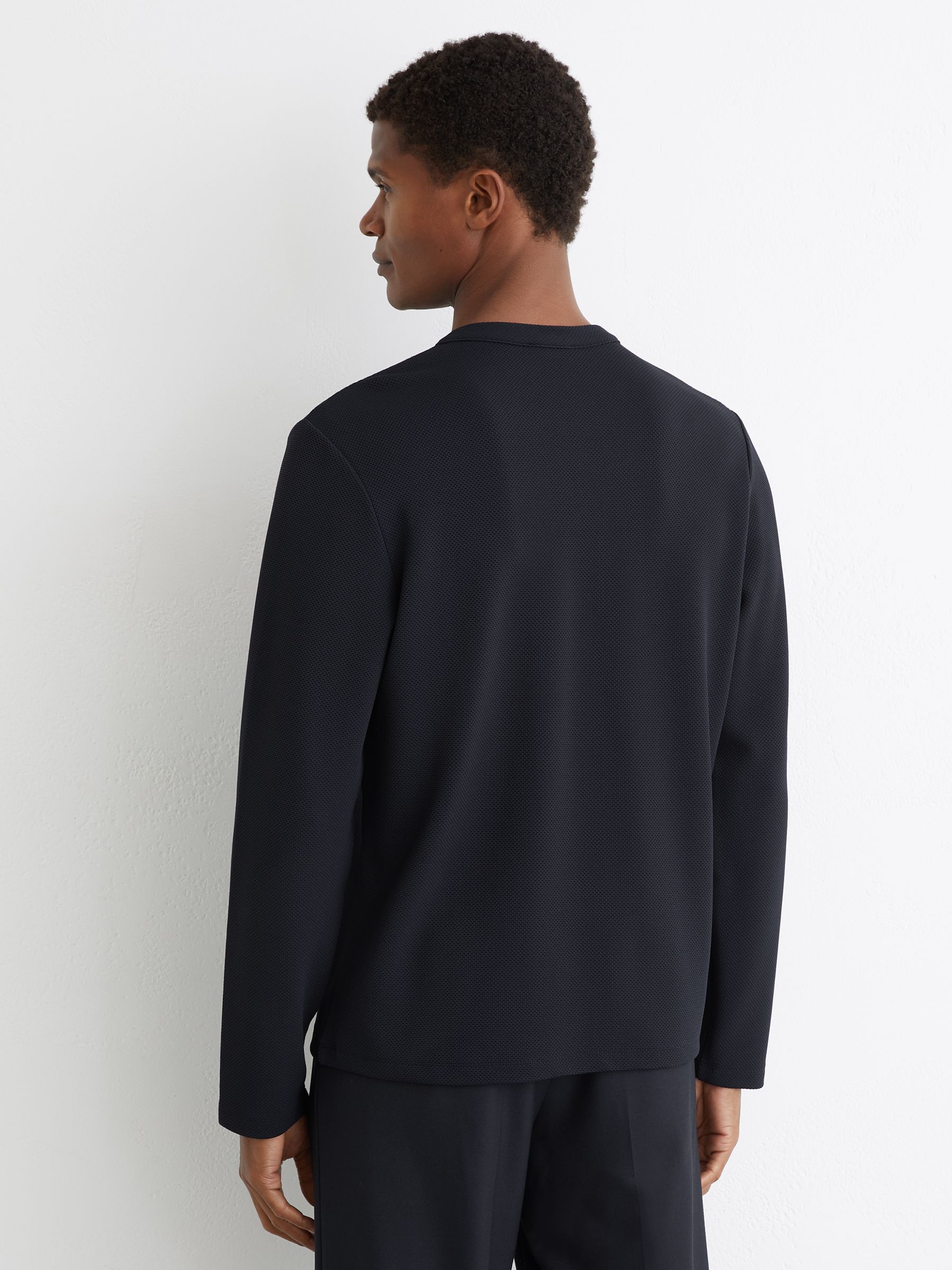 Textured Long-Sleeve Henley Shirt in Navy - image 4