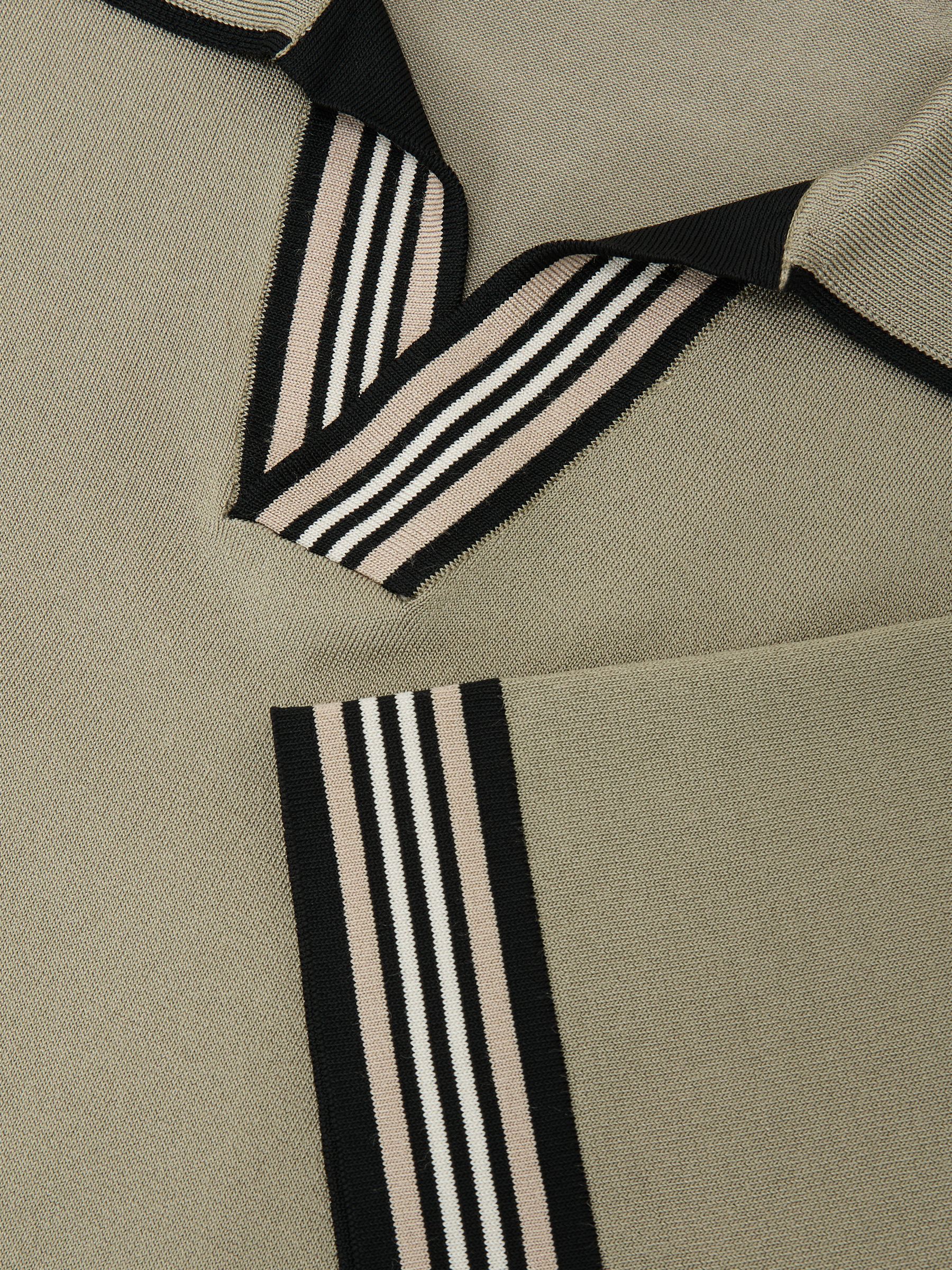 Tipped Open-Collar Knitted Polo Shirt in Sage Green - image 3