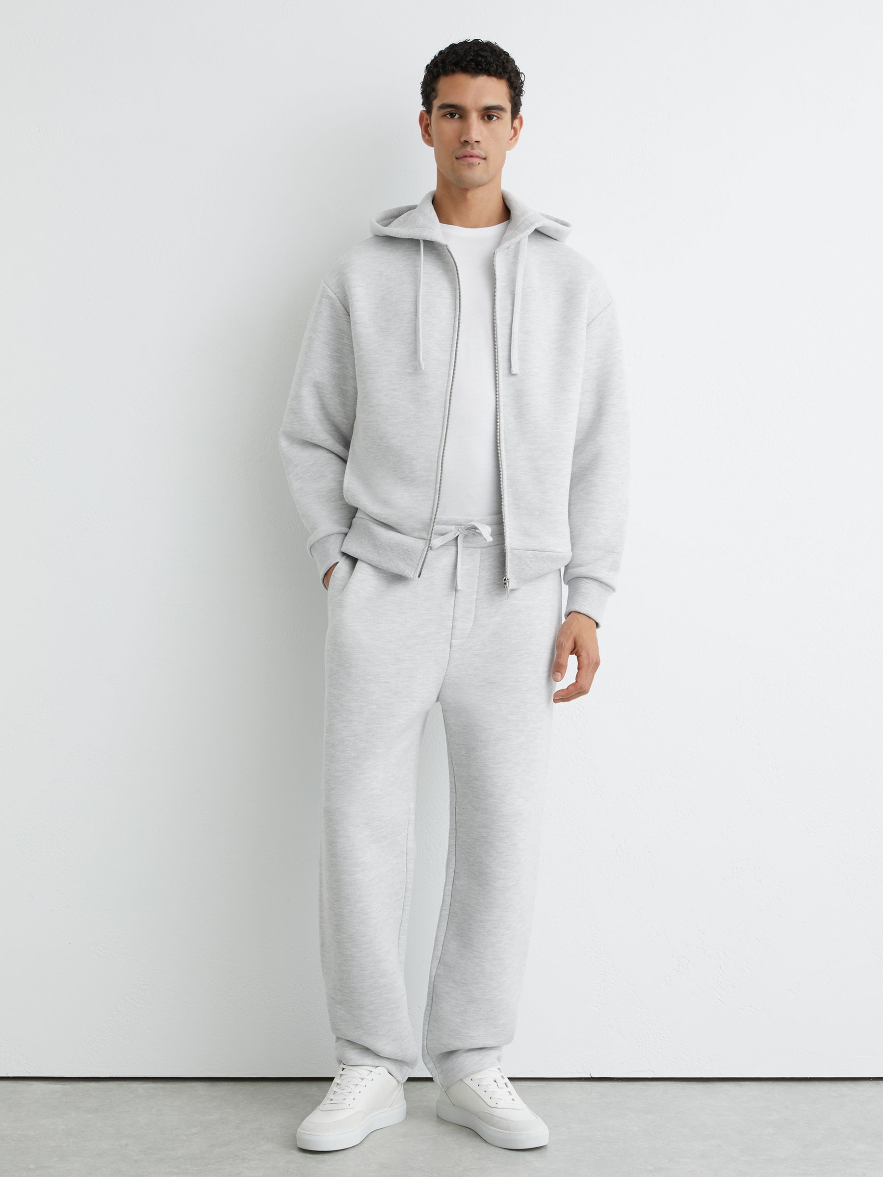 Cotton-Blend Heavyweight Zip Hoodie in Grey Melange - Image 3 of 6