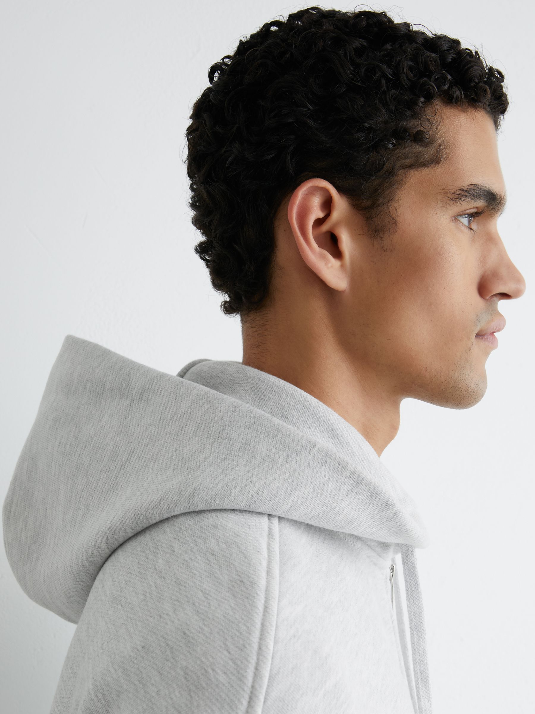 Cotton-Blend Heavyweight Zip Hoodie in Grey Melange - Image 4 of 6