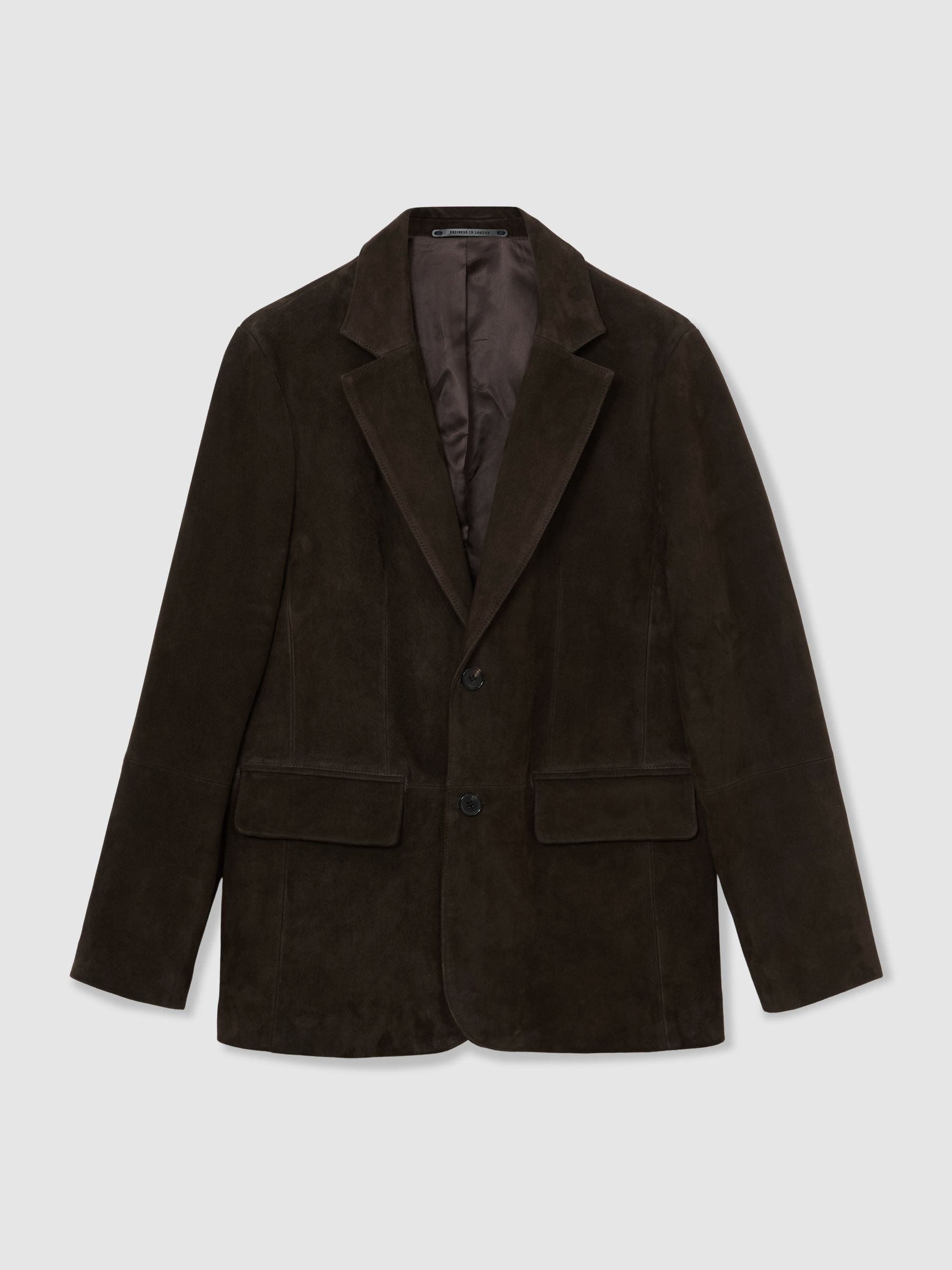Suede Single-Breasted Blazer in Chocolate Brown - image 1