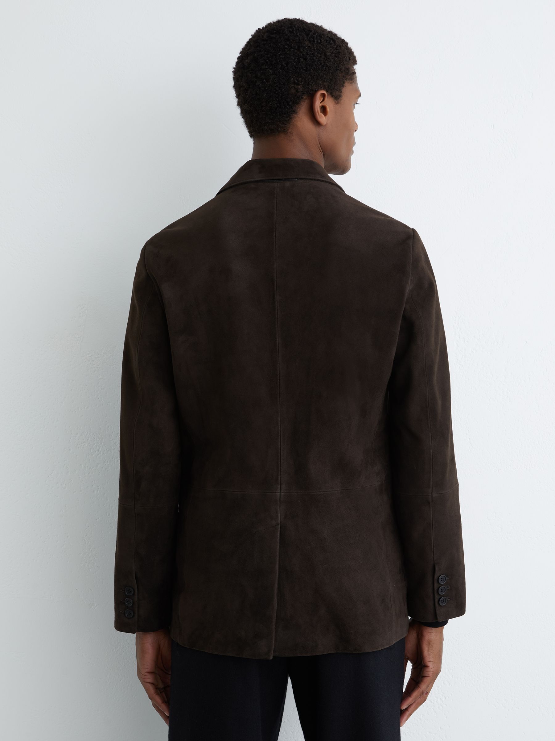 Suede Single-Breasted Blazer in Chocolate Brown - Image 7 of 9