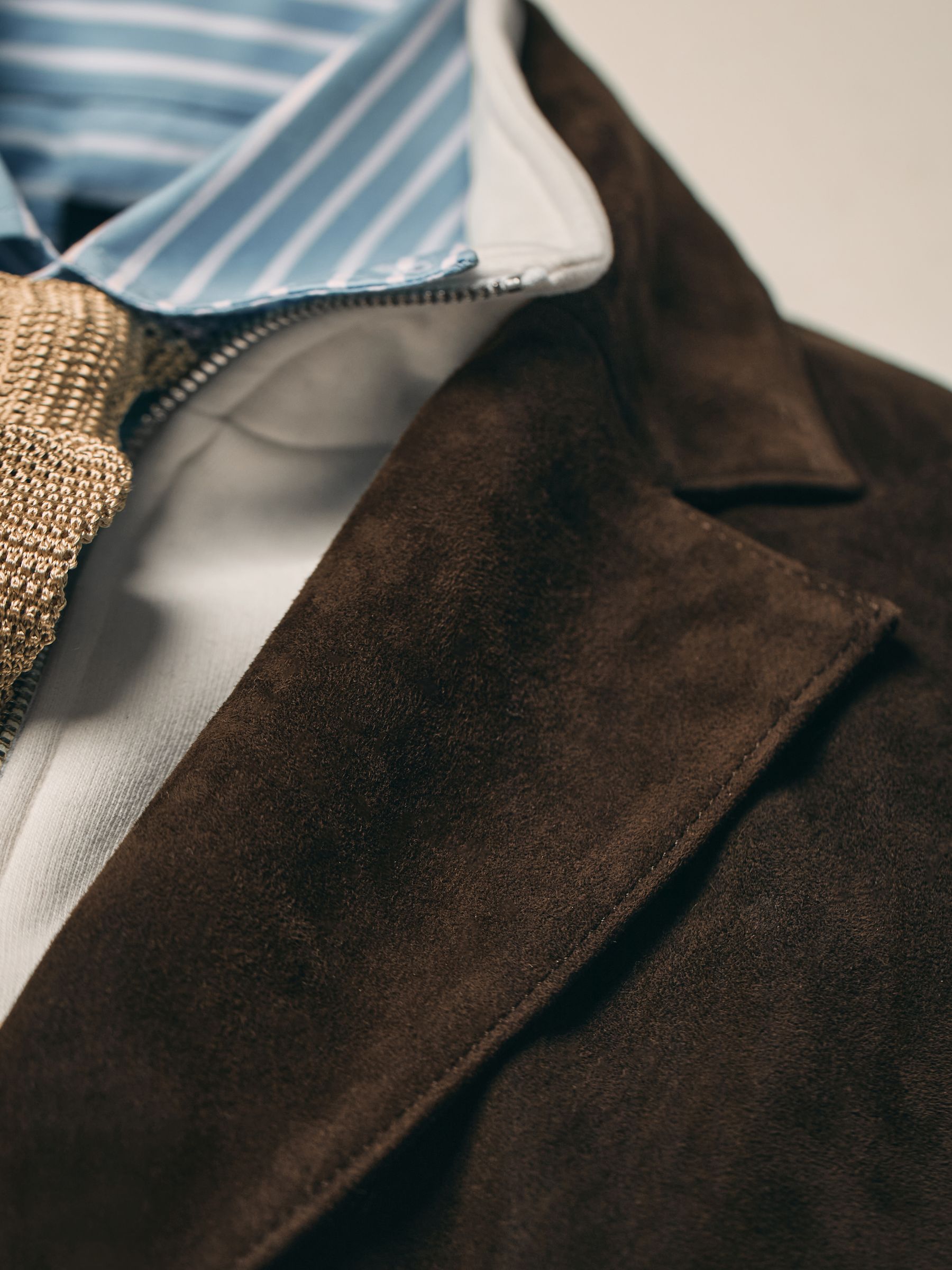 Suede Single-Breasted Blazer in Chocolate Brown - image 2
