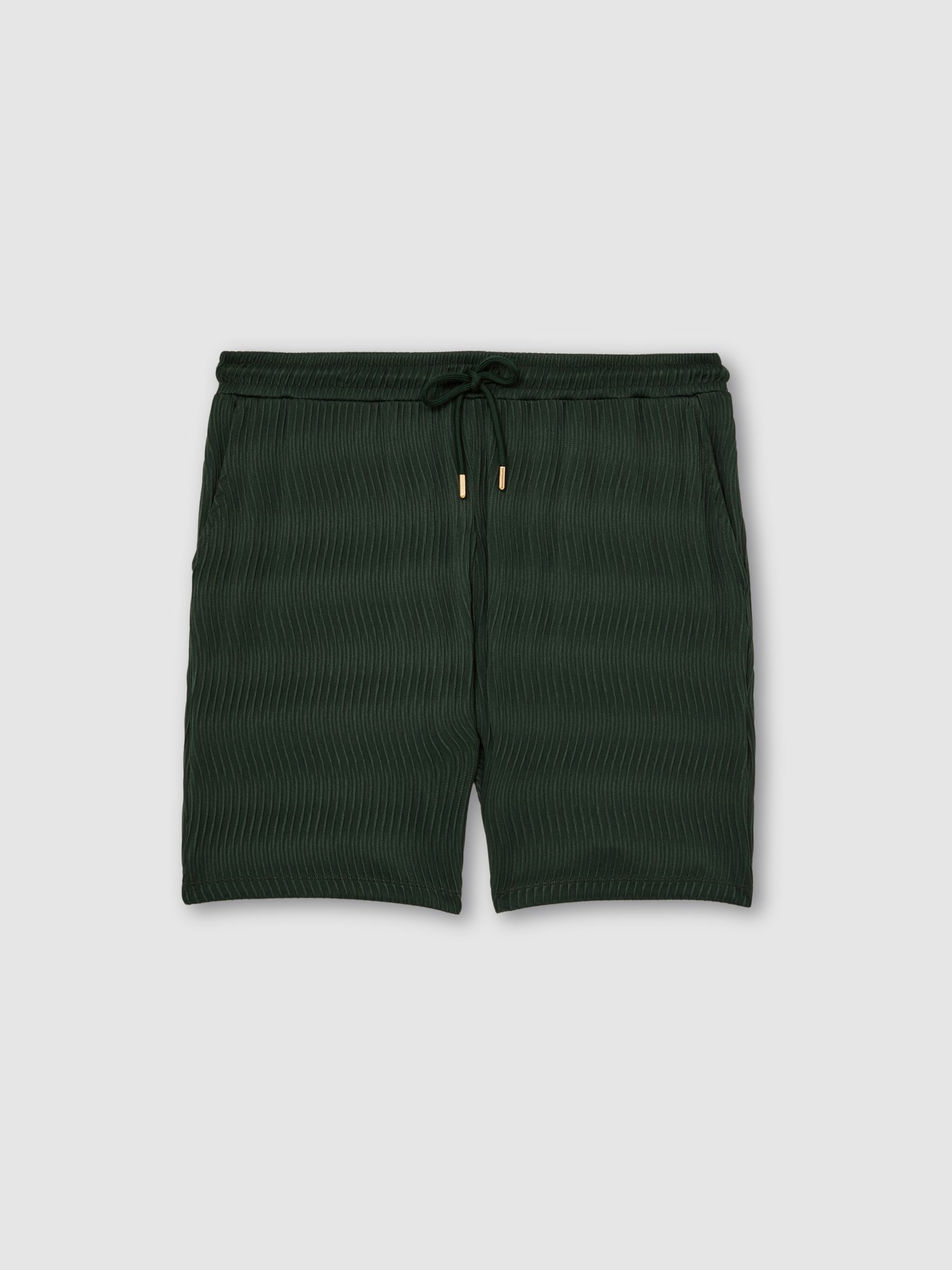 Textured-Wave Drawstring Shorts in Emerald Green - image 1