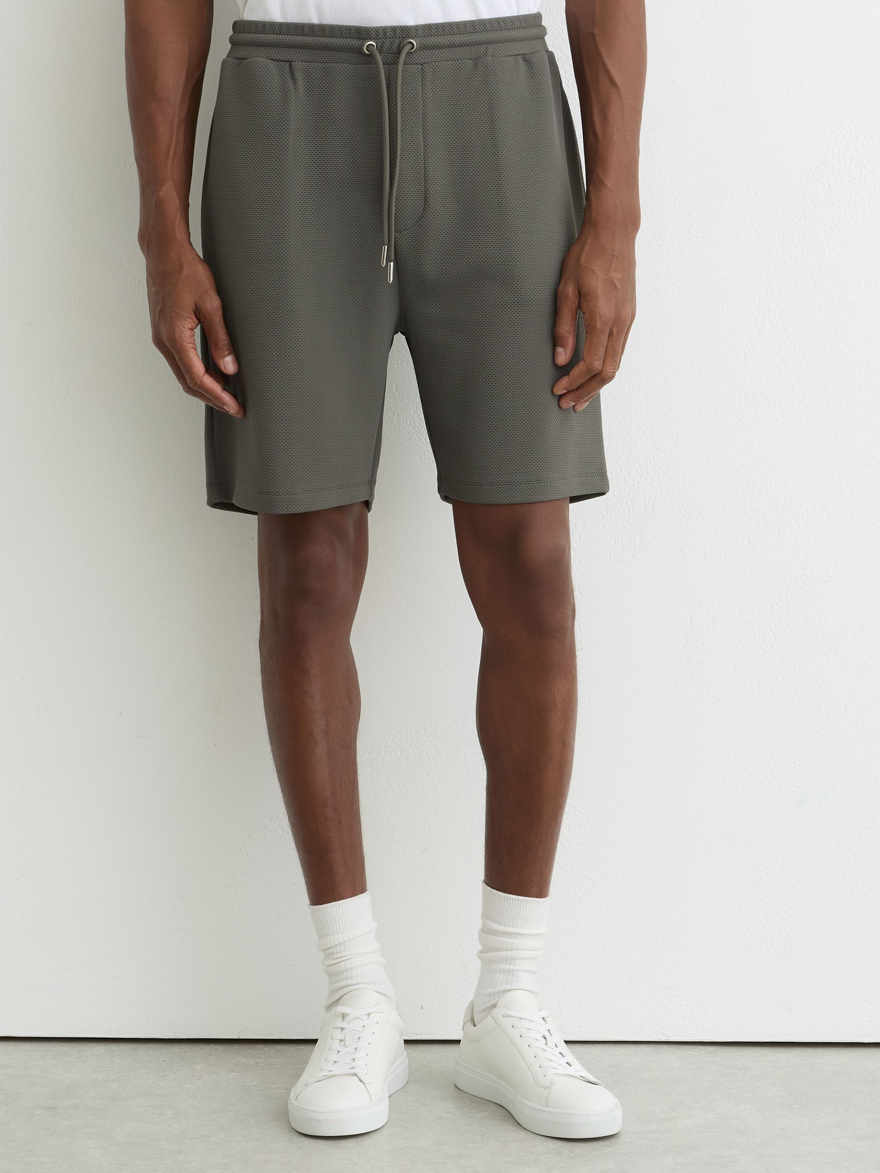 Textured Drawstring Shorts in Sage Green - Image 3 of 6