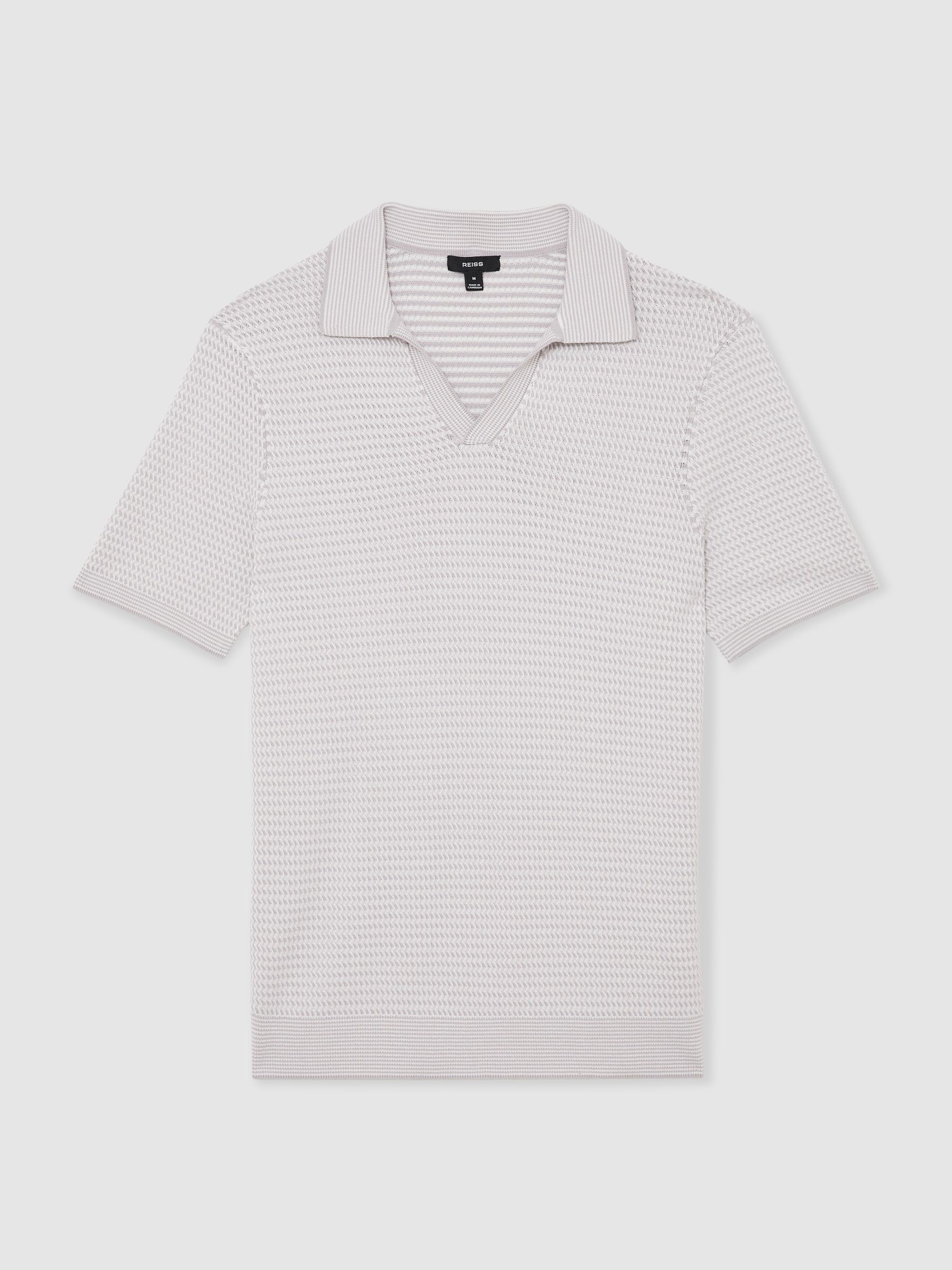 Open-Collar Textured-Knit Polo Shirt in Soft Grey - image 1