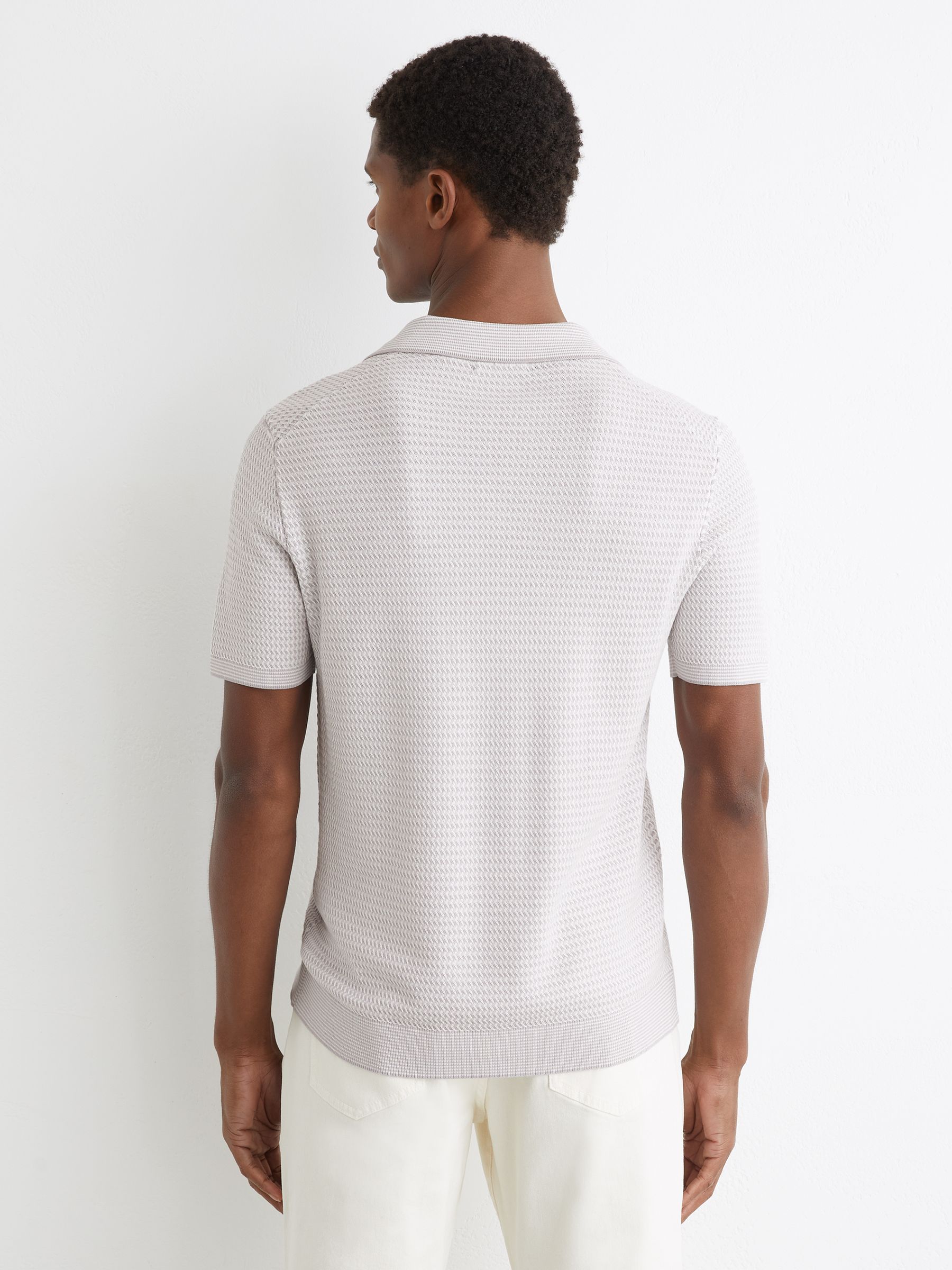 Open-Collar Textured-Knit Polo Shirt in Soft Grey - image 5