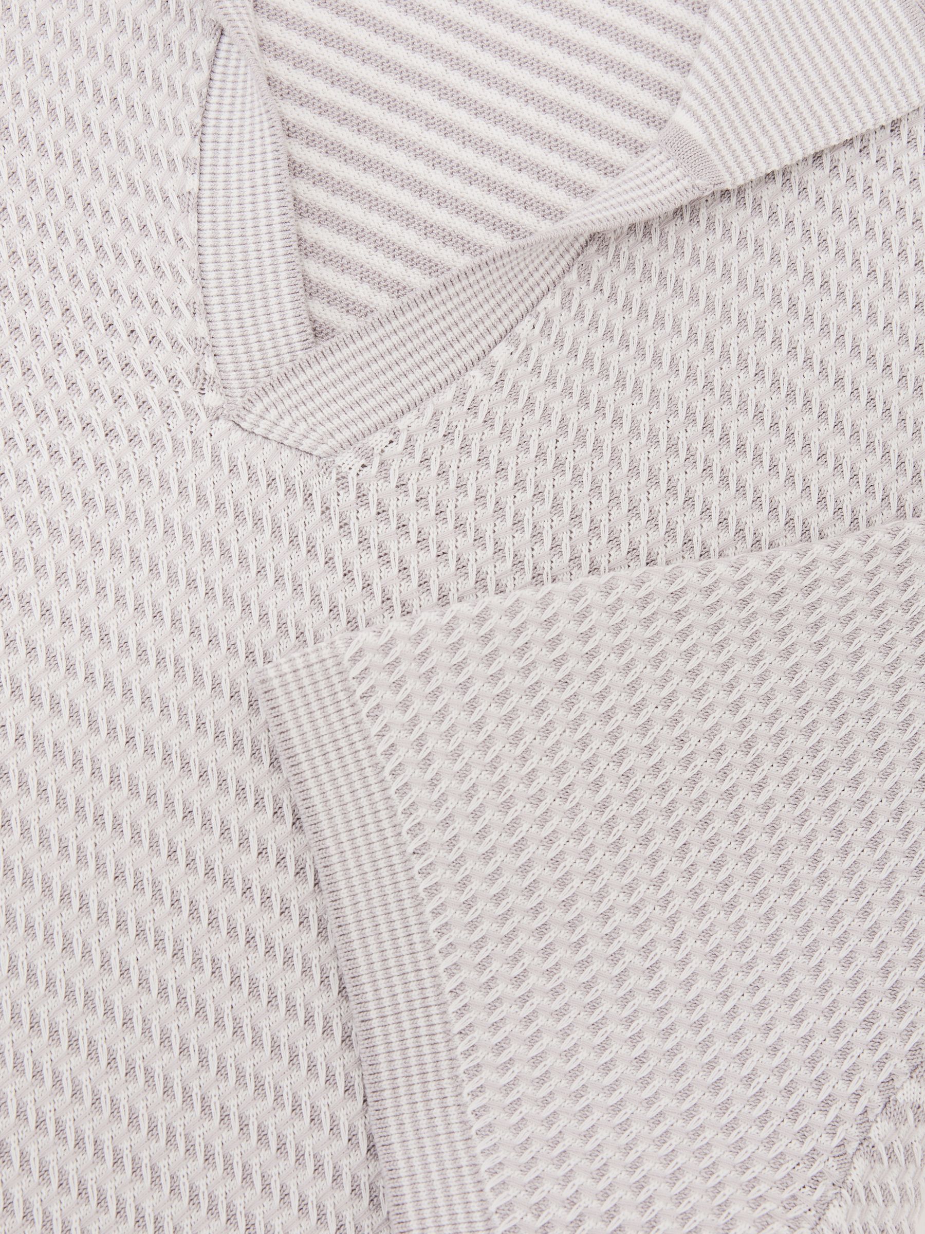 Open-Collar Textured-Knit Polo Shirt in Soft Grey - Image 6 of 6
