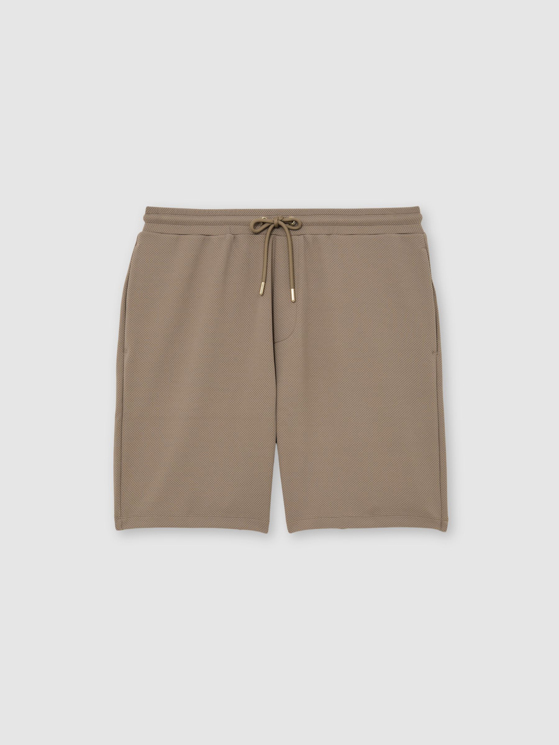 Textured Drawstring Shorts in Camel Brown - Image 2 of 6