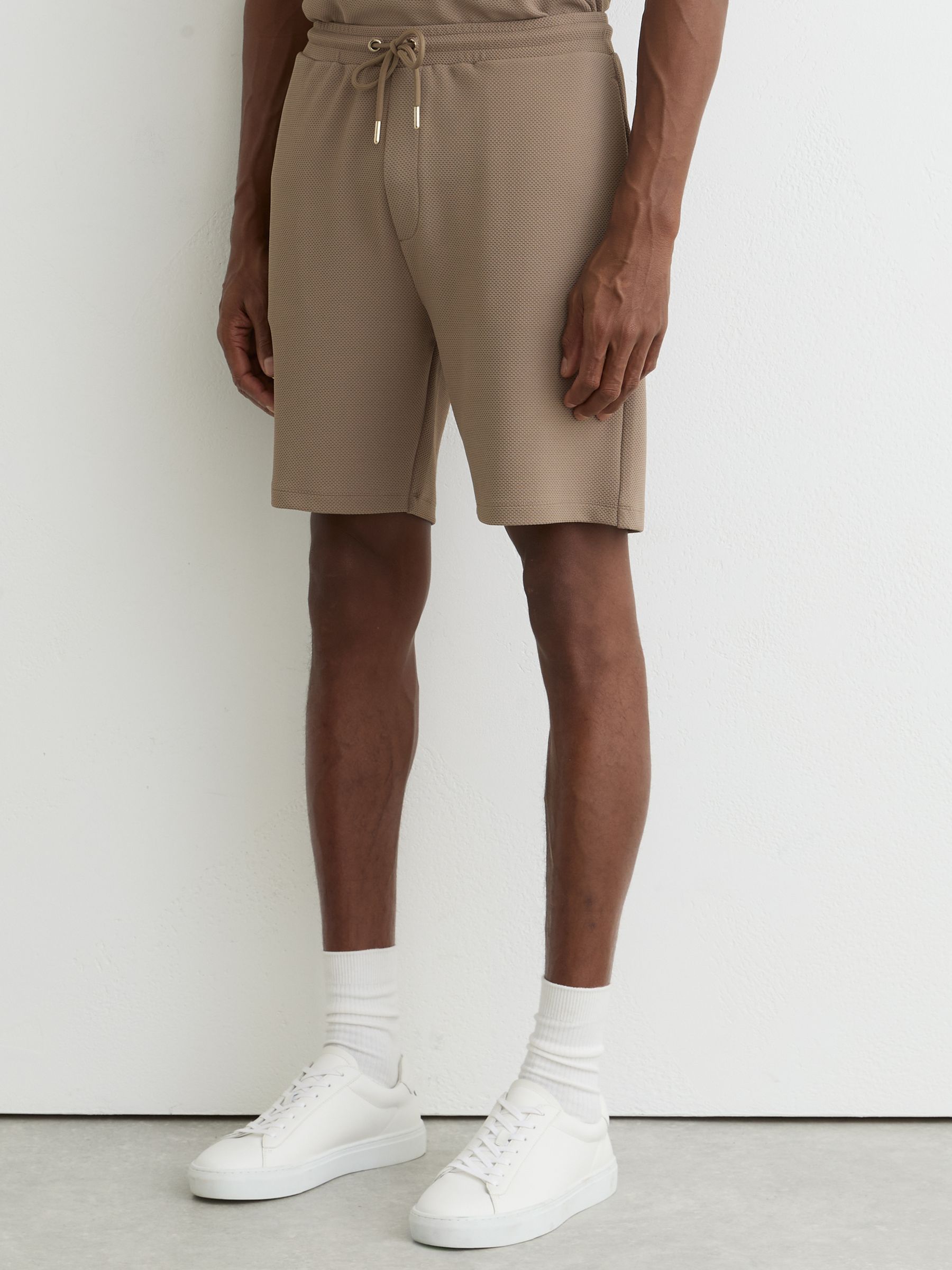 Textured Drawstring Shorts in Camel Brown - image 5