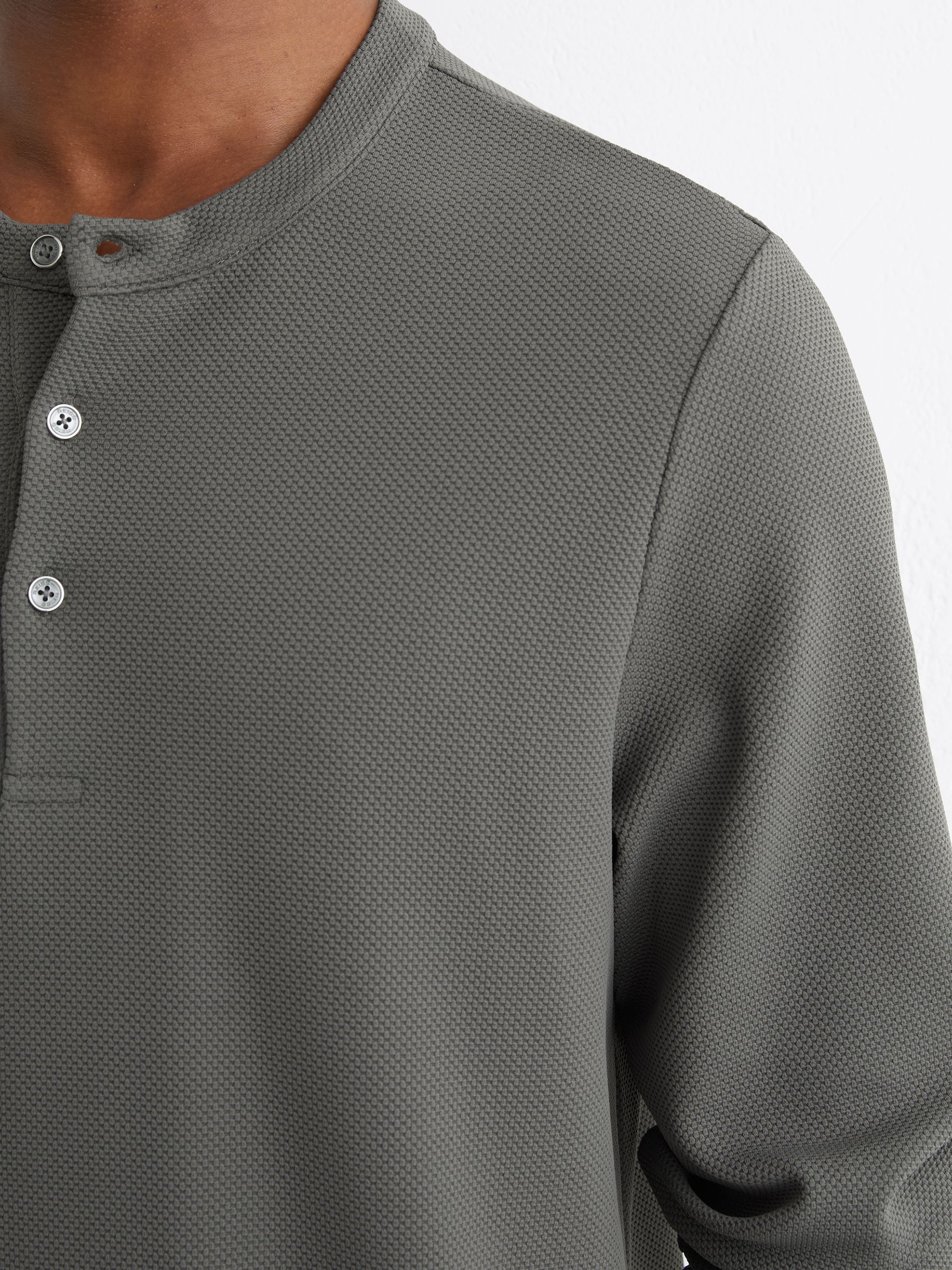 Textured Long-Sleeve Henley Shirt in Sage Green - Image 4 of 6