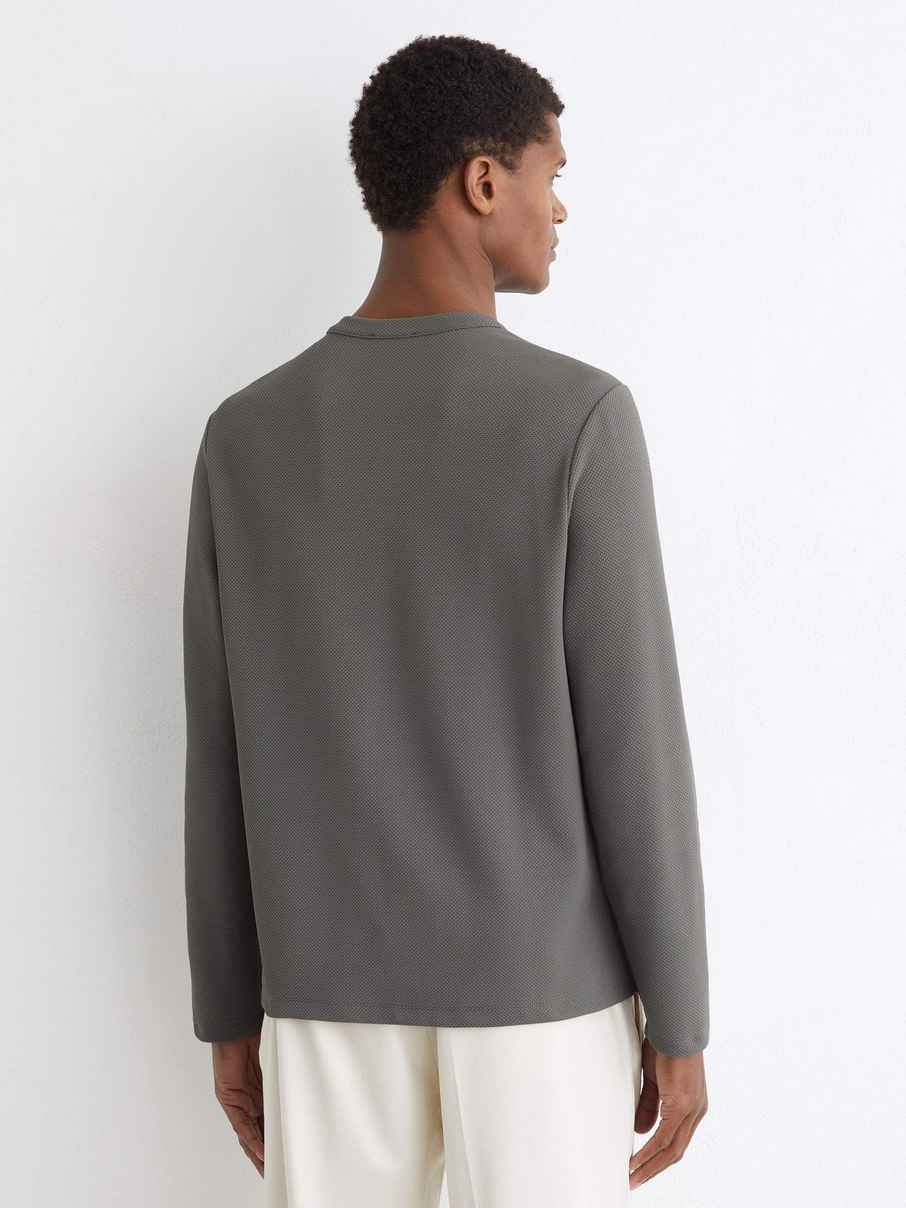 Textured Long-Sleeve Henley Shirt in Sage Green - Image 5 of 6