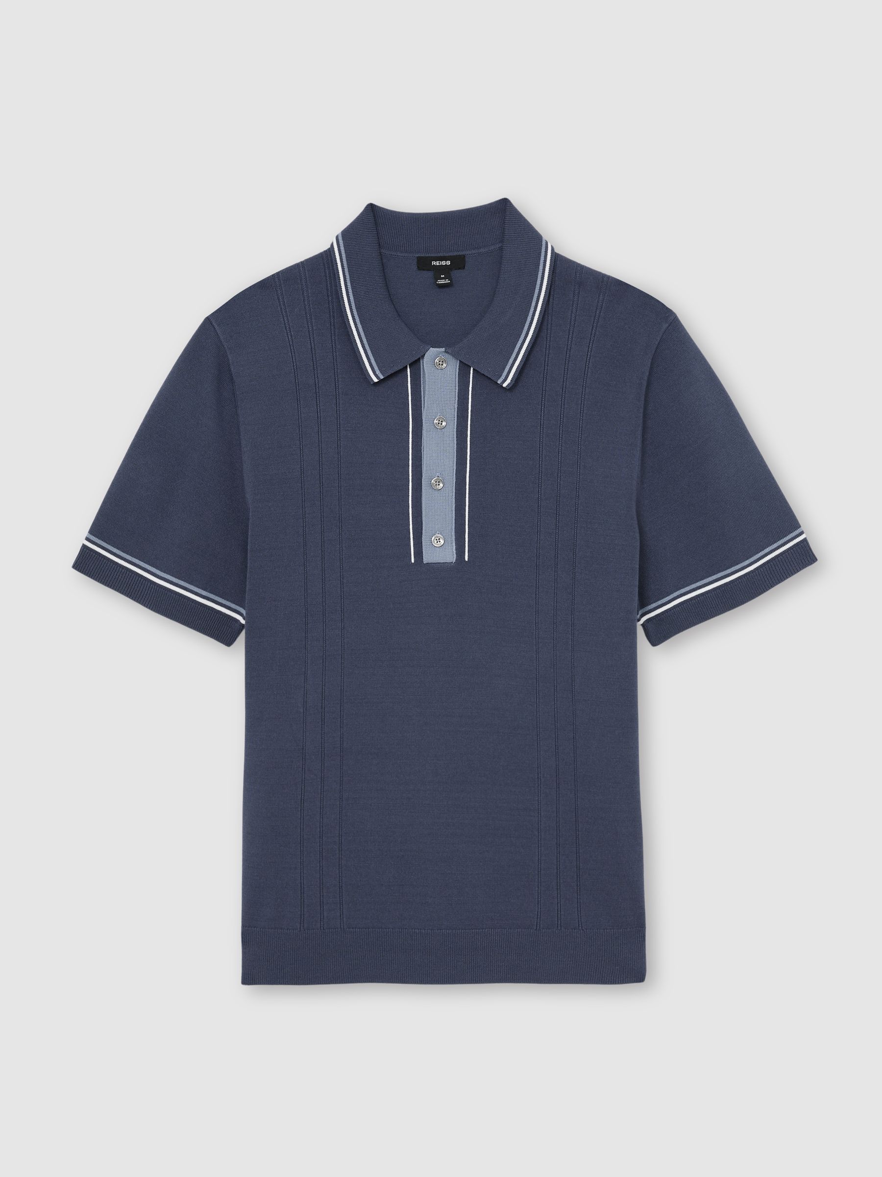 Tipped Half-Button Knitted Polo Shirt in Navy - Image 2 of 6 Tipped Half-Button Knitted Polo Shirt in Navy - Image 2 of 6