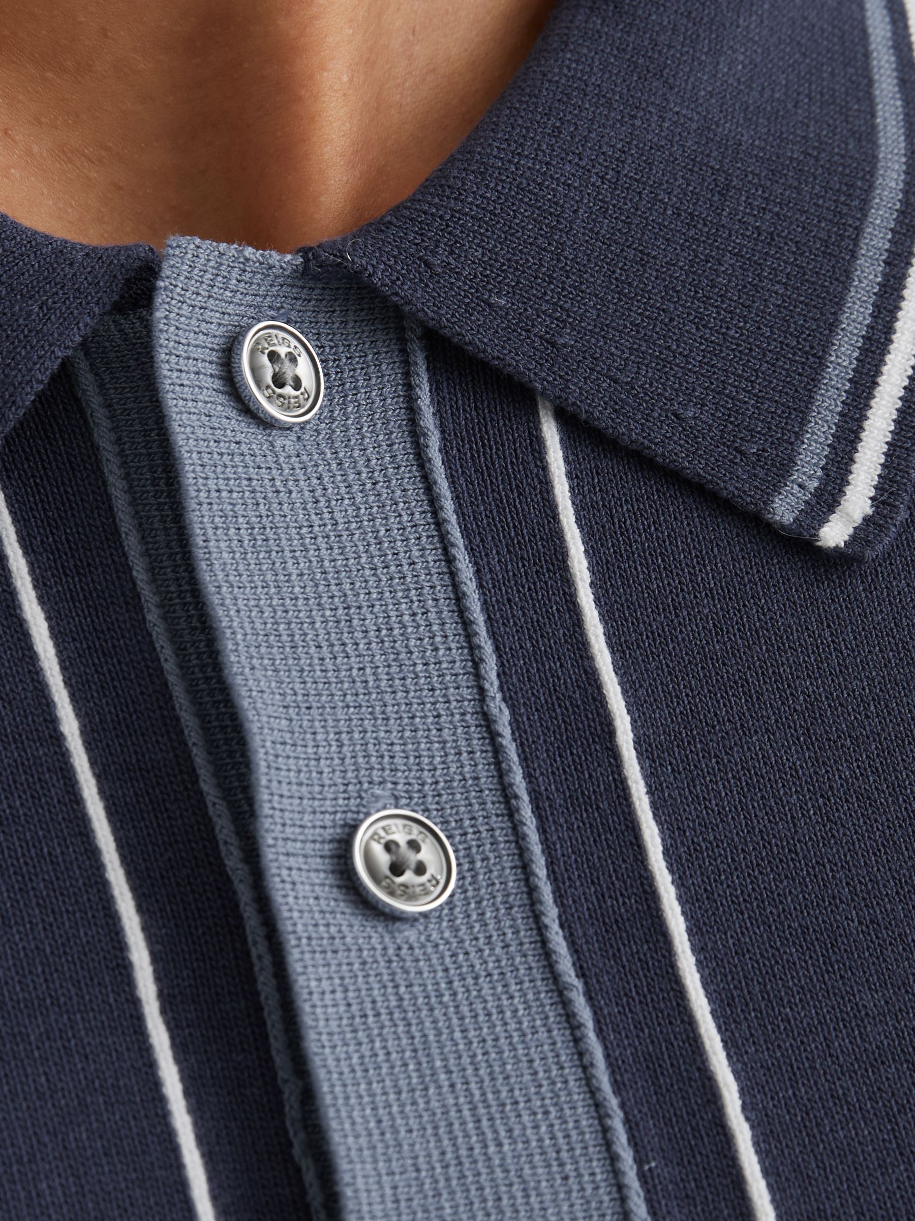 Tipped Half-Button Knitted Polo Shirt in Navy - Image 3 of 6