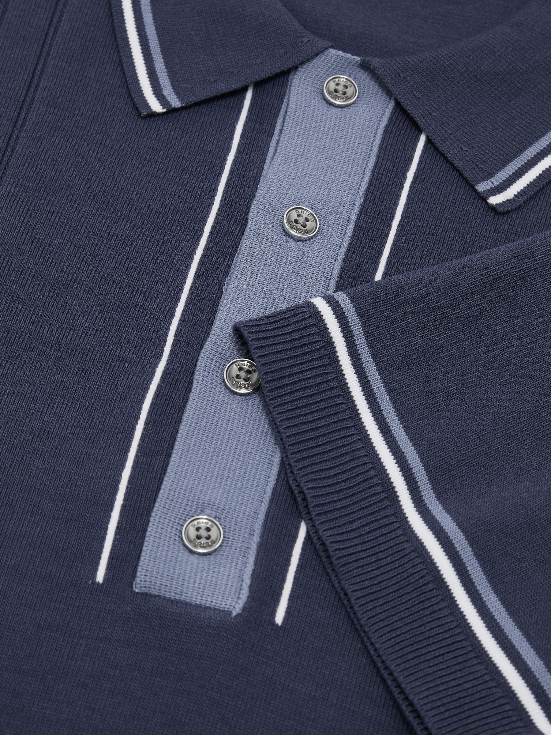 Tipped Half-Button Knitted Polo Shirt in Navy - Image 6 of 6