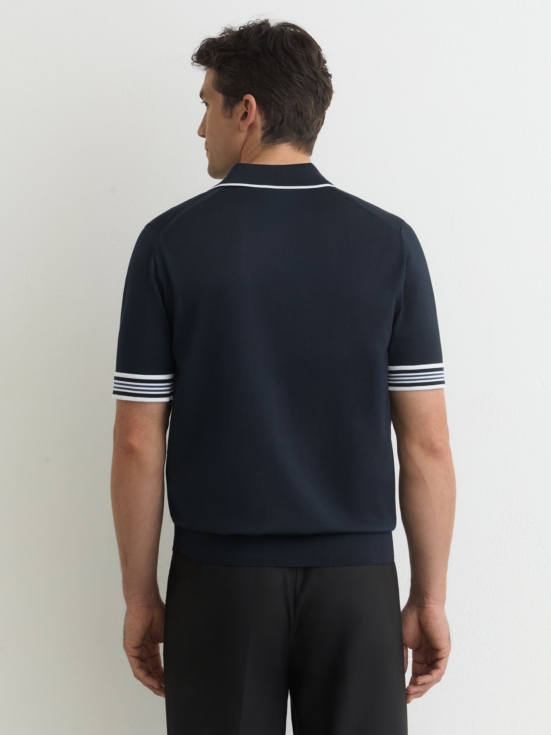 Tipped Open-Collar Knitted Polo Shirt in Navy - image 5