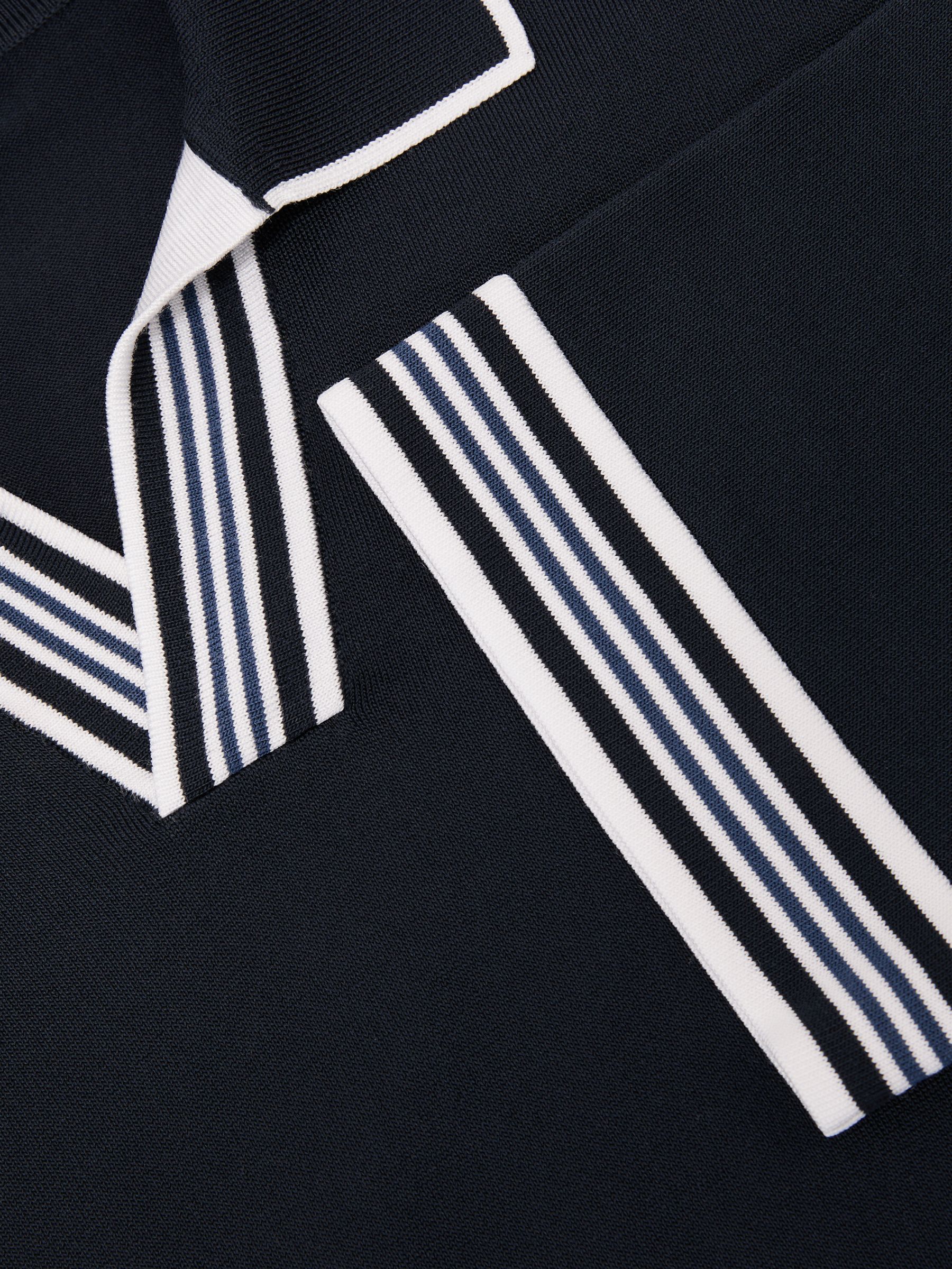 Tipped Open-Collar Knitted Polo Shirt in Navy - image 3