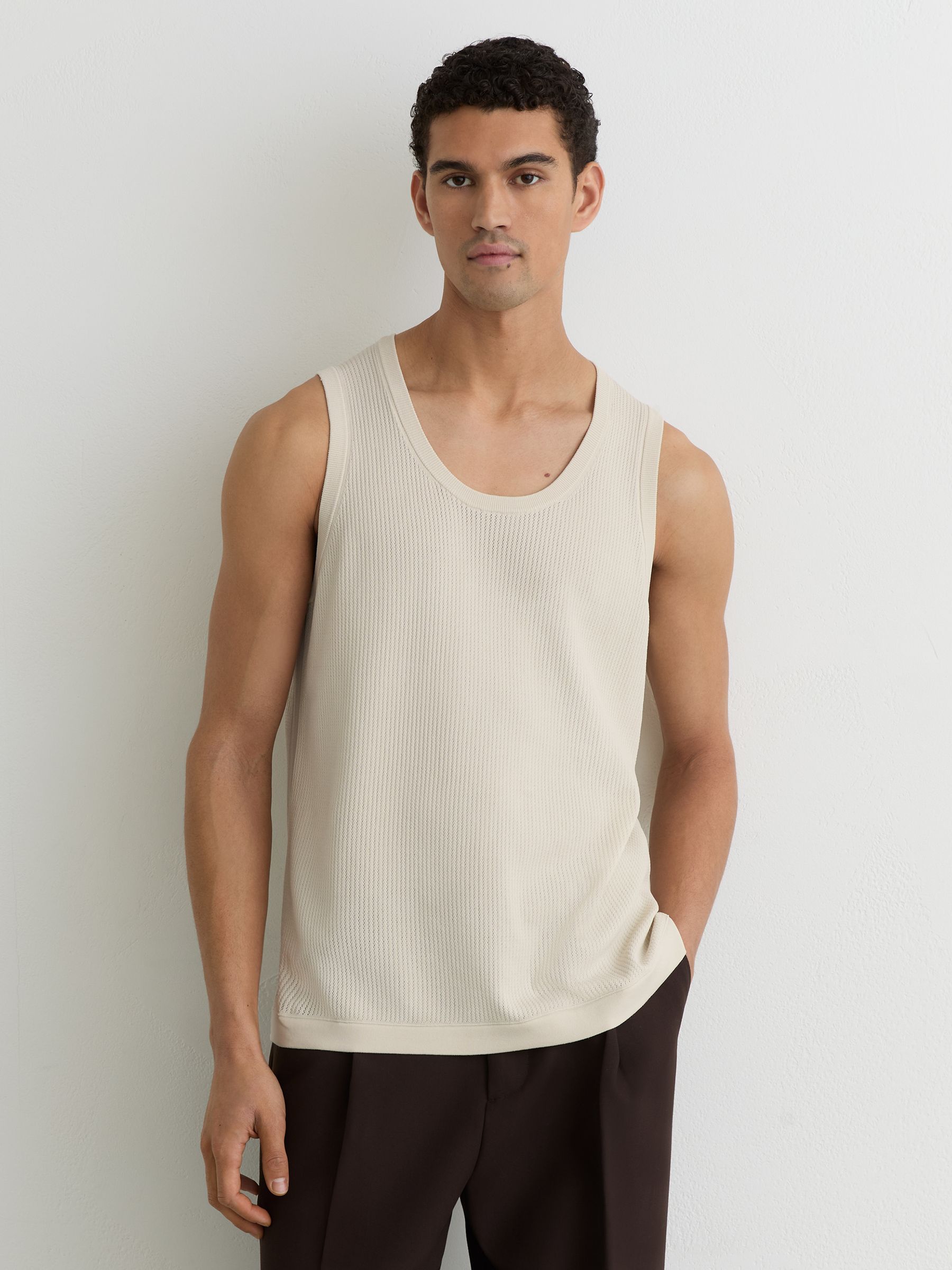 Textured-Knit Round-Neck Vest in Off White - image 2